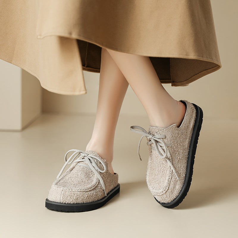 Genuine Leather Long-fur Boccon Slippers
