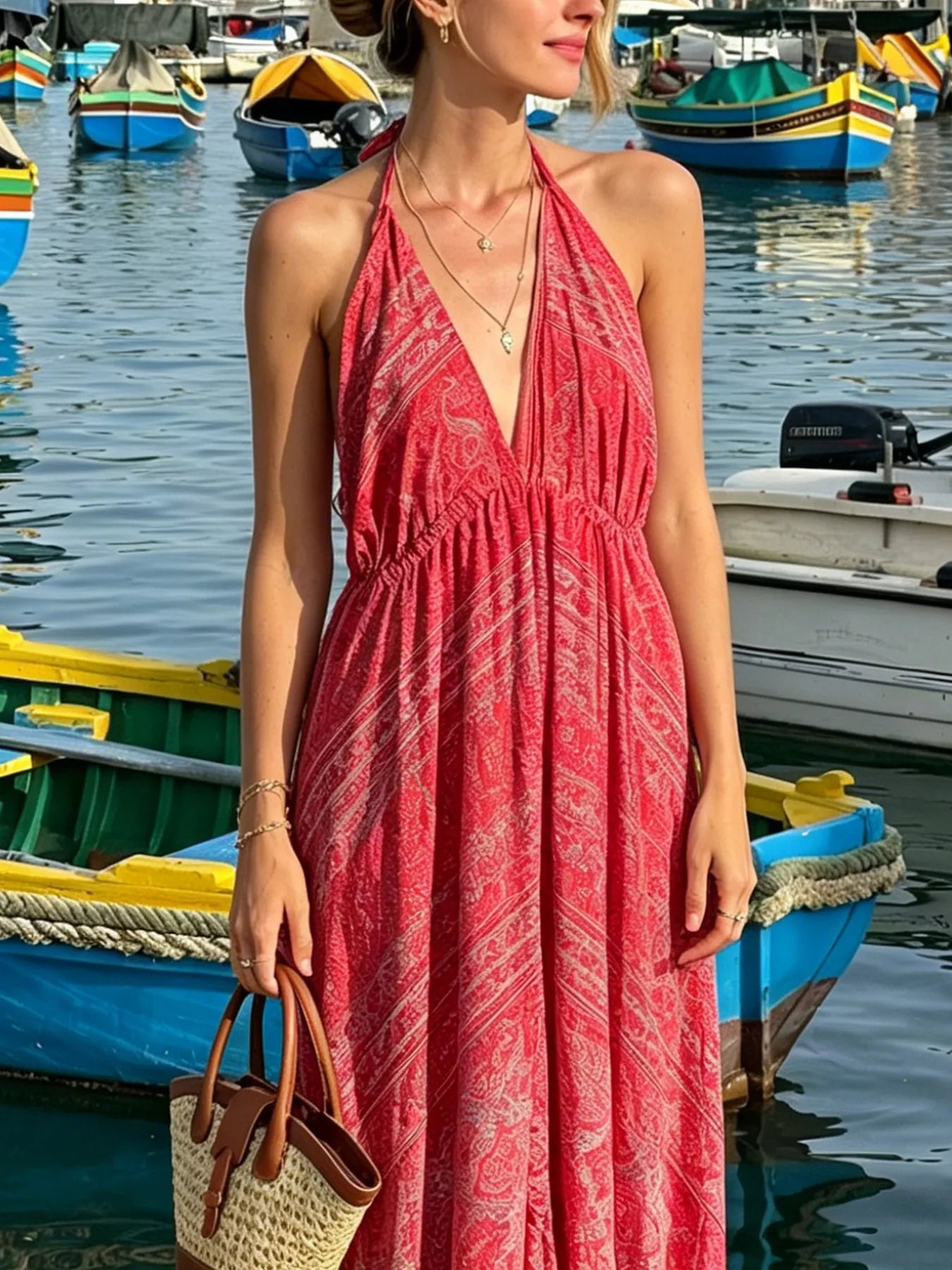 Tiered Halter Neck Maxi Dress