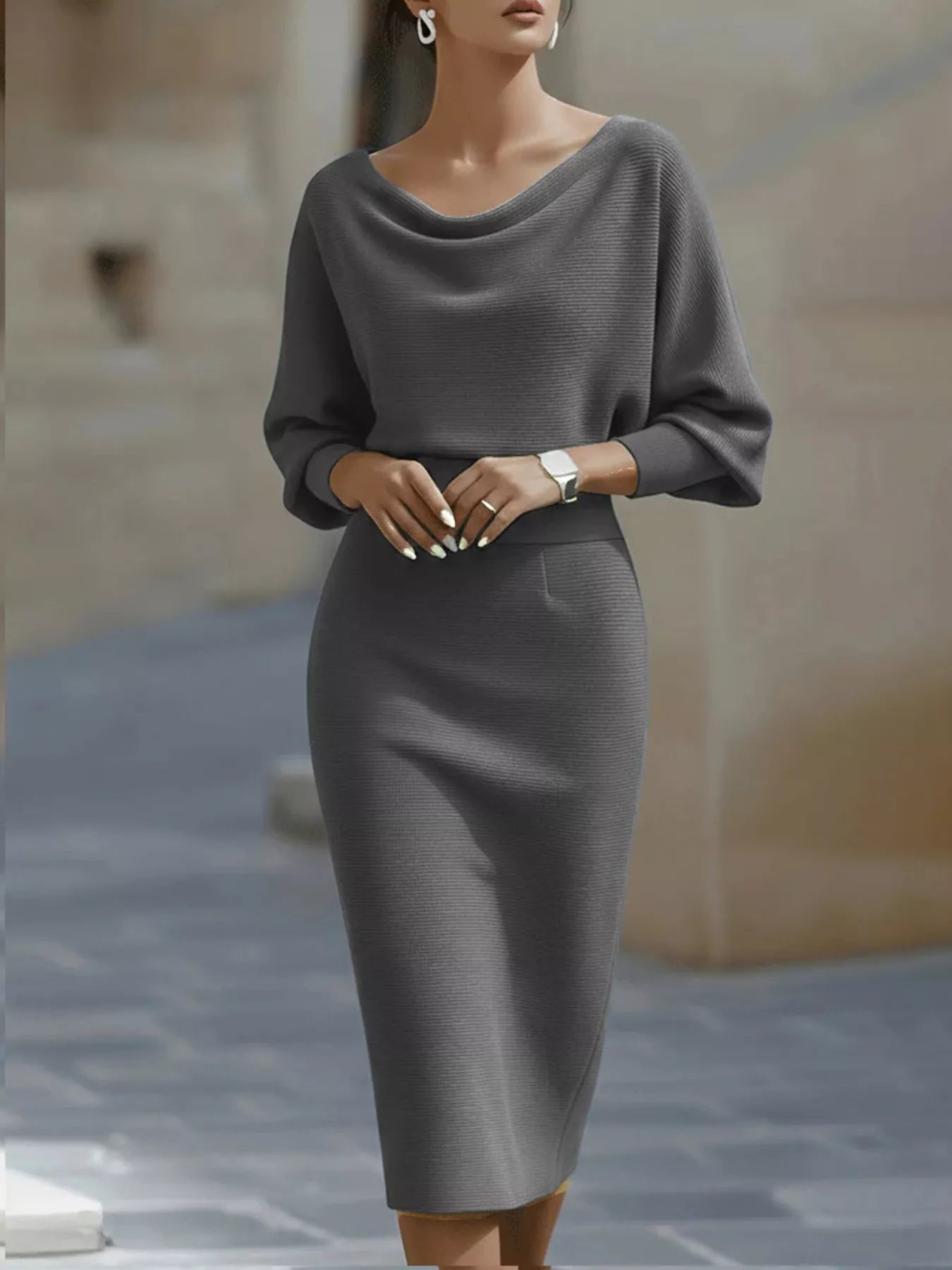 Cowl Neck Knit Bodycon Dress