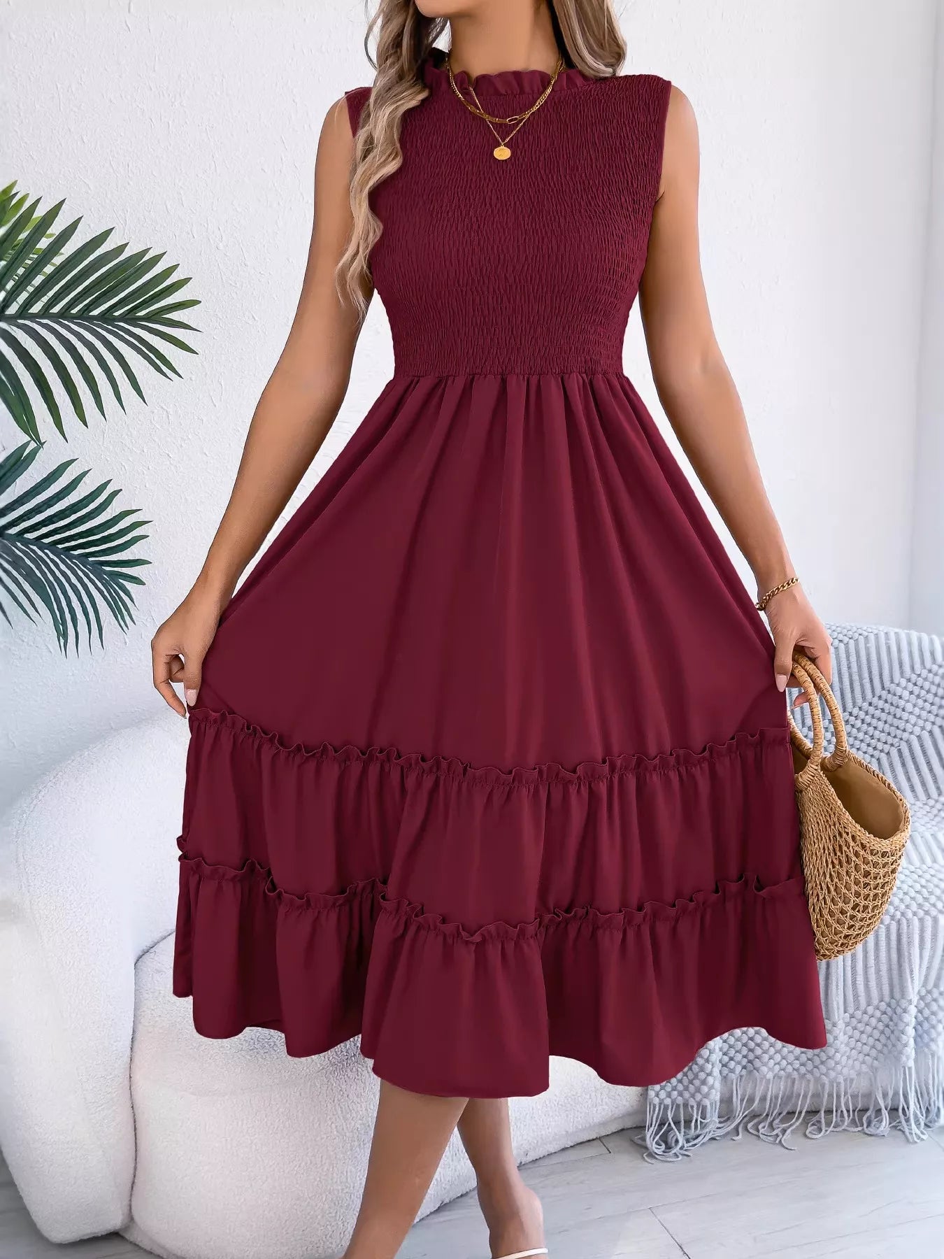 Smocked Sleeveless Tiered Dress