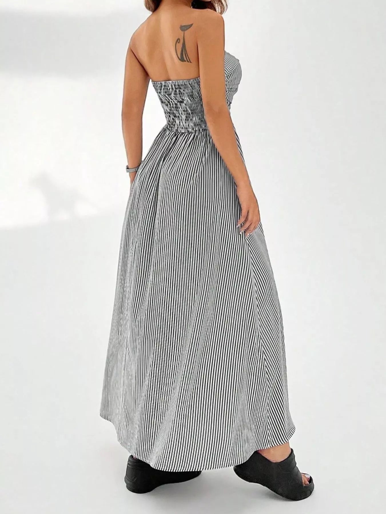 Striped Strapless Casual Maxi Dress