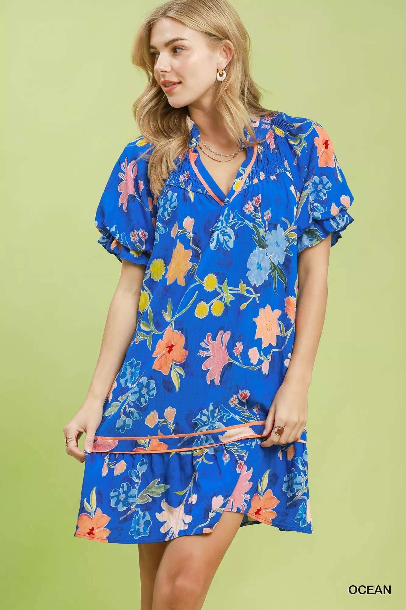 Umgee Floral Ruffle Hem Mini Dress