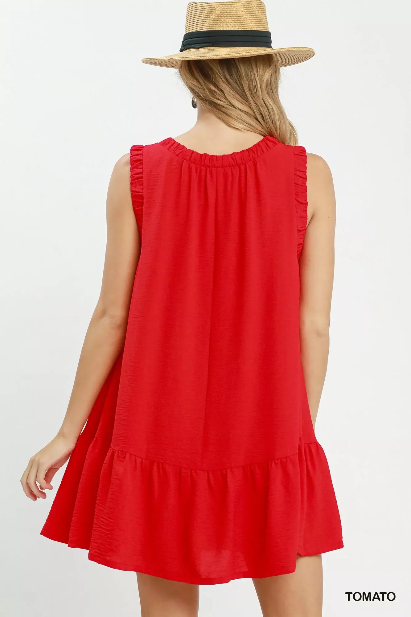 Umgee Sleeveless Ruffle Trim Drop Waist Mini Dress