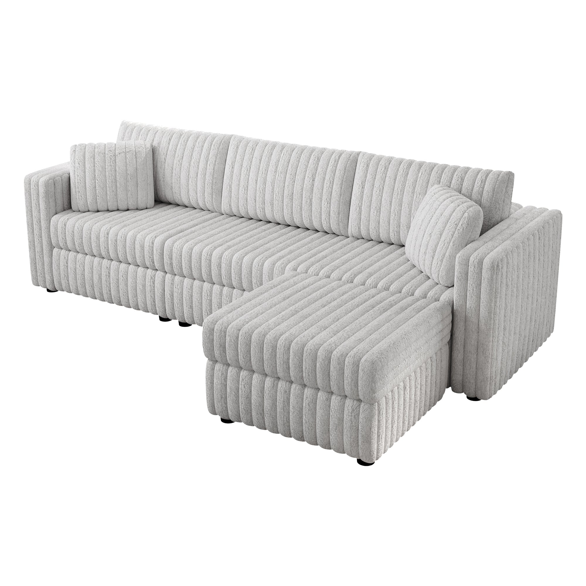 Light Gray Soft 3-Person Sofa with Ottoman