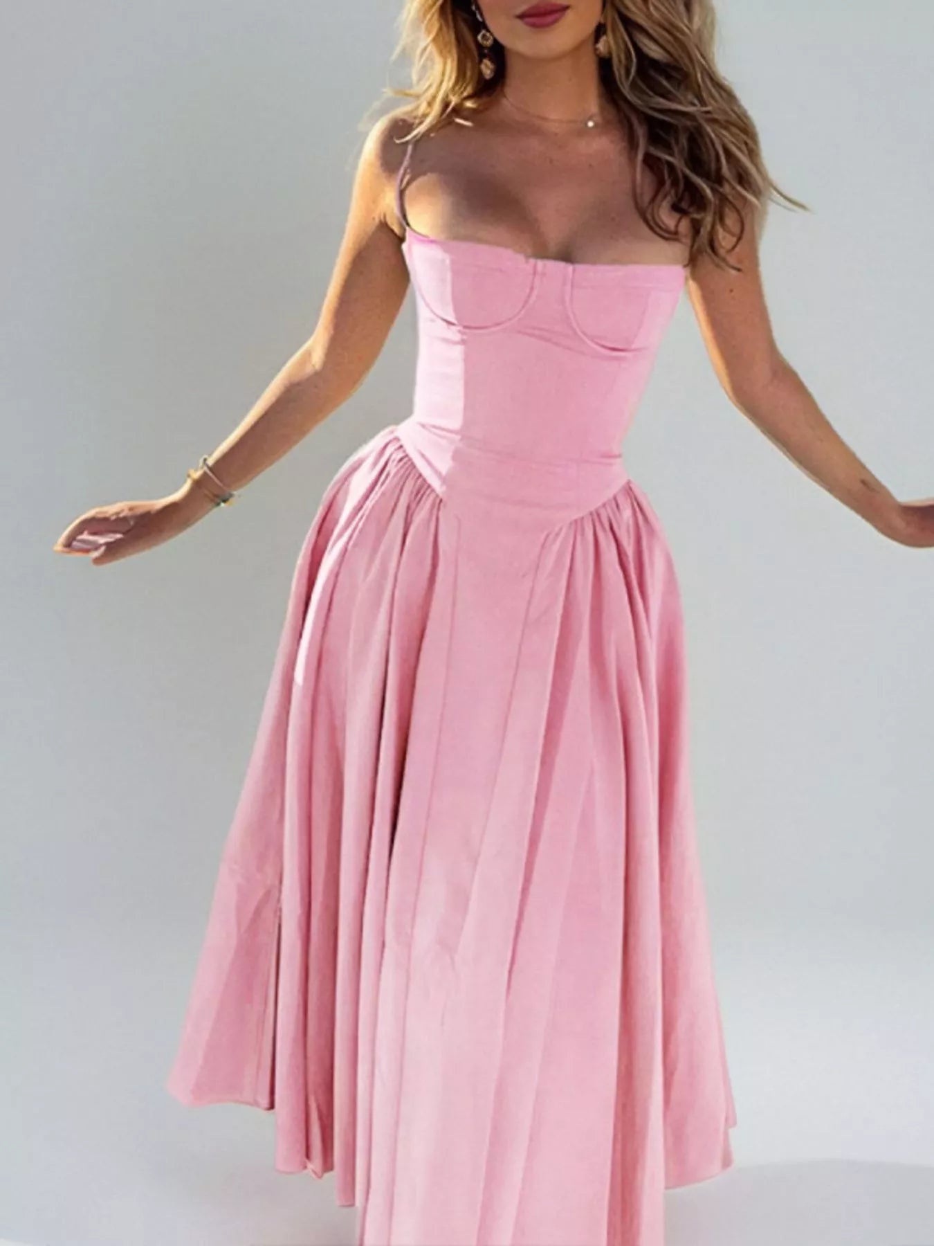 Sweetheart Neck Spaghetti Strap Midi Dress