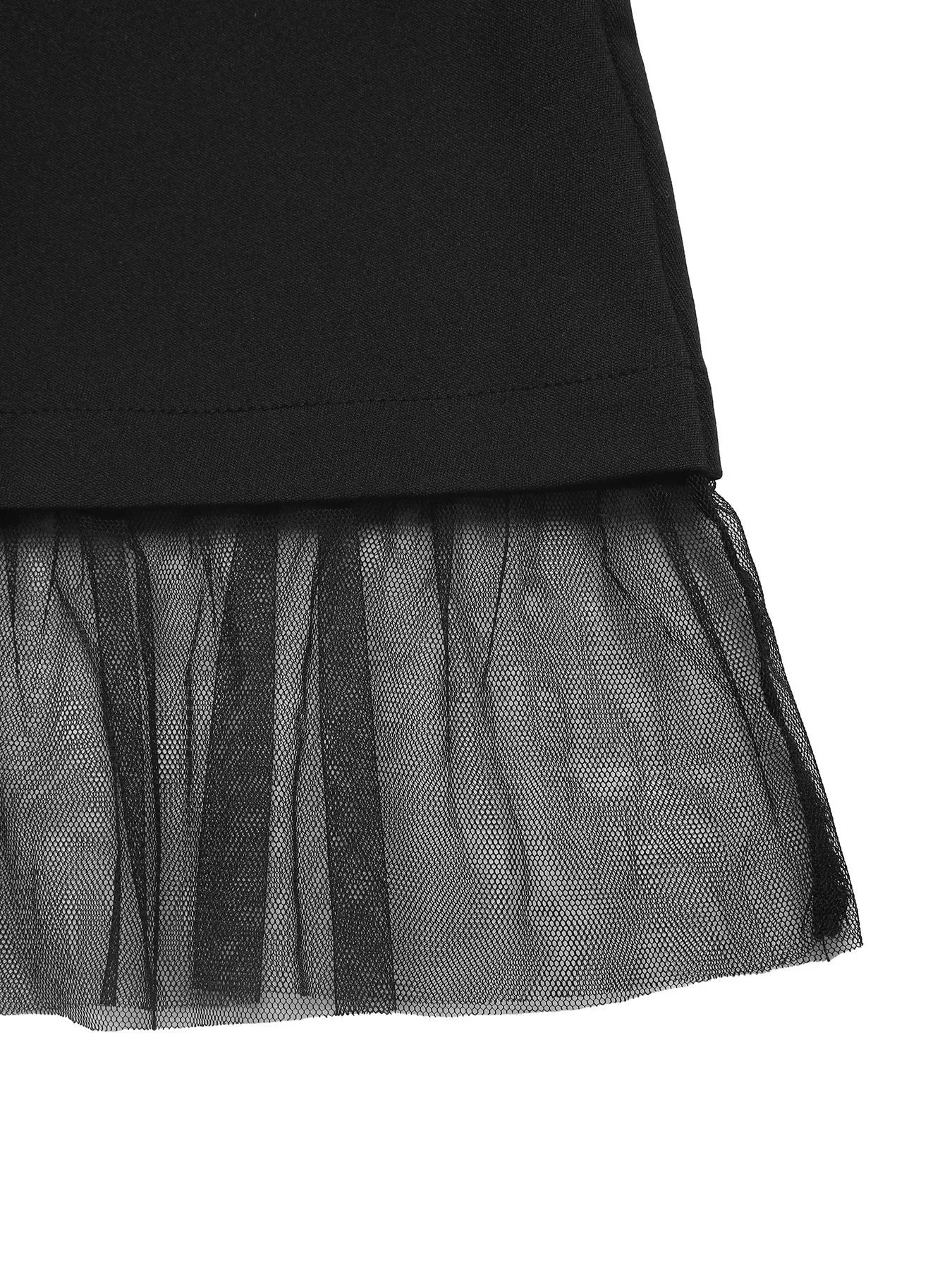 Square Neck Puff Sleeve Mesh Hem Dress