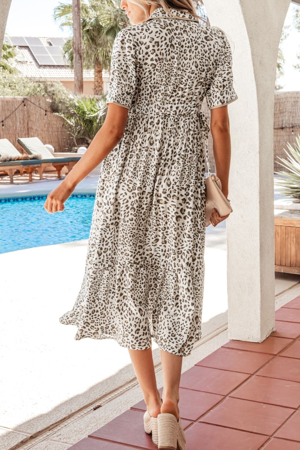Leopard Print Button-Down Midi Dress