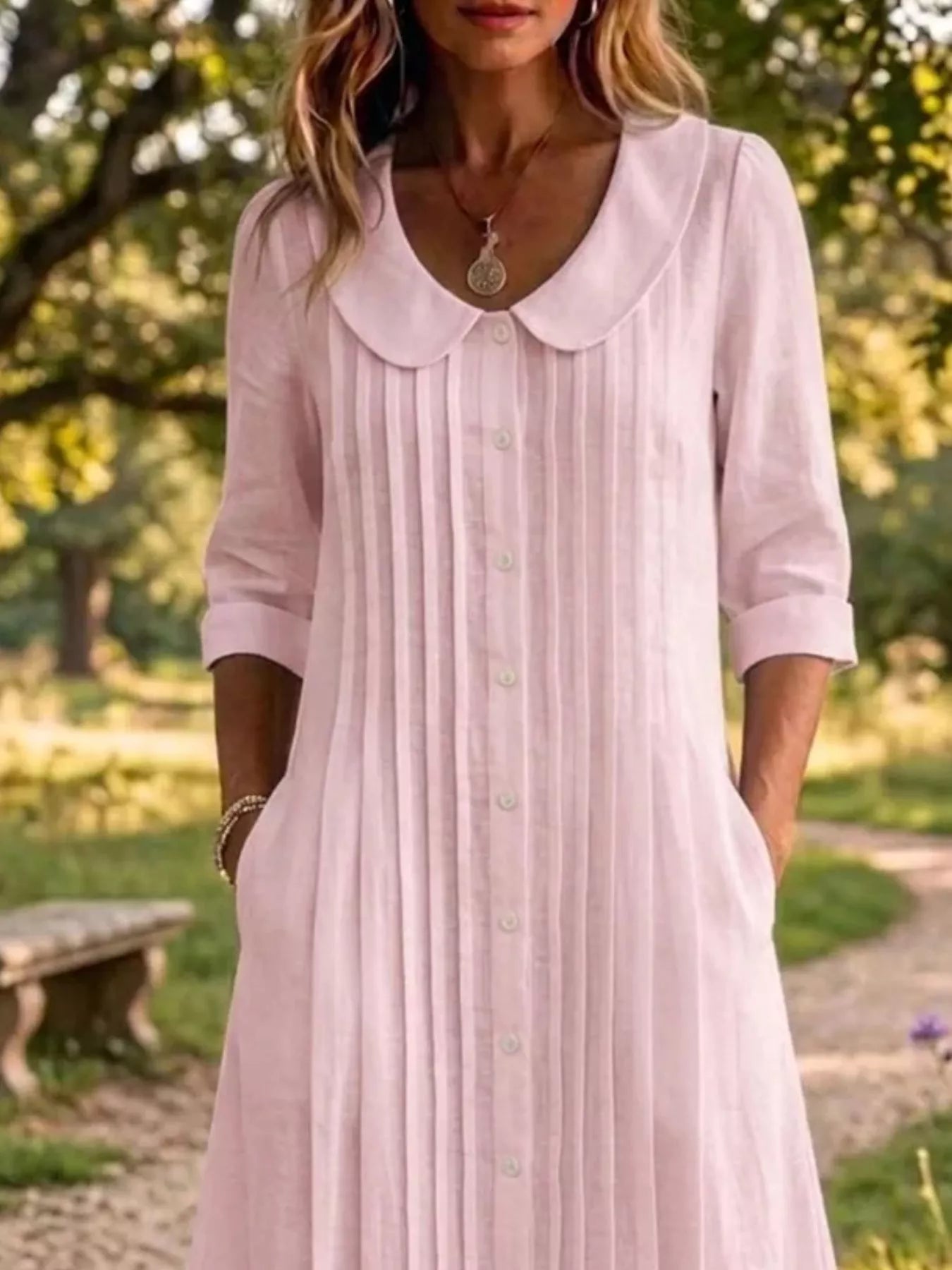Full Size Peter Pan Collar Button Down Dress Plus Size