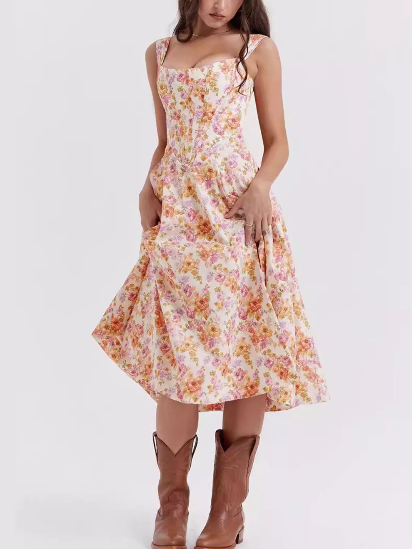 Floral Print Midi Dress with Slit