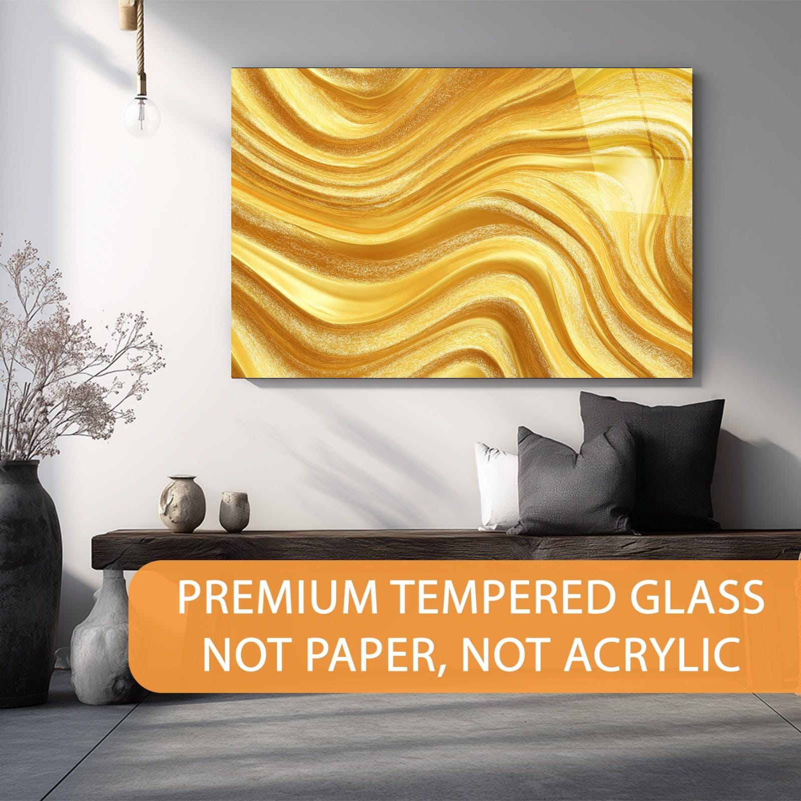 Abstract Gold Flow Tempered Glass Wall Art | Modern Luxury Decor