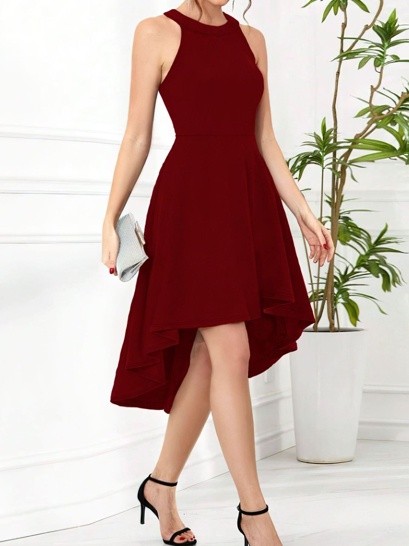 Elegant High-Low Hem Sleeveless Dress