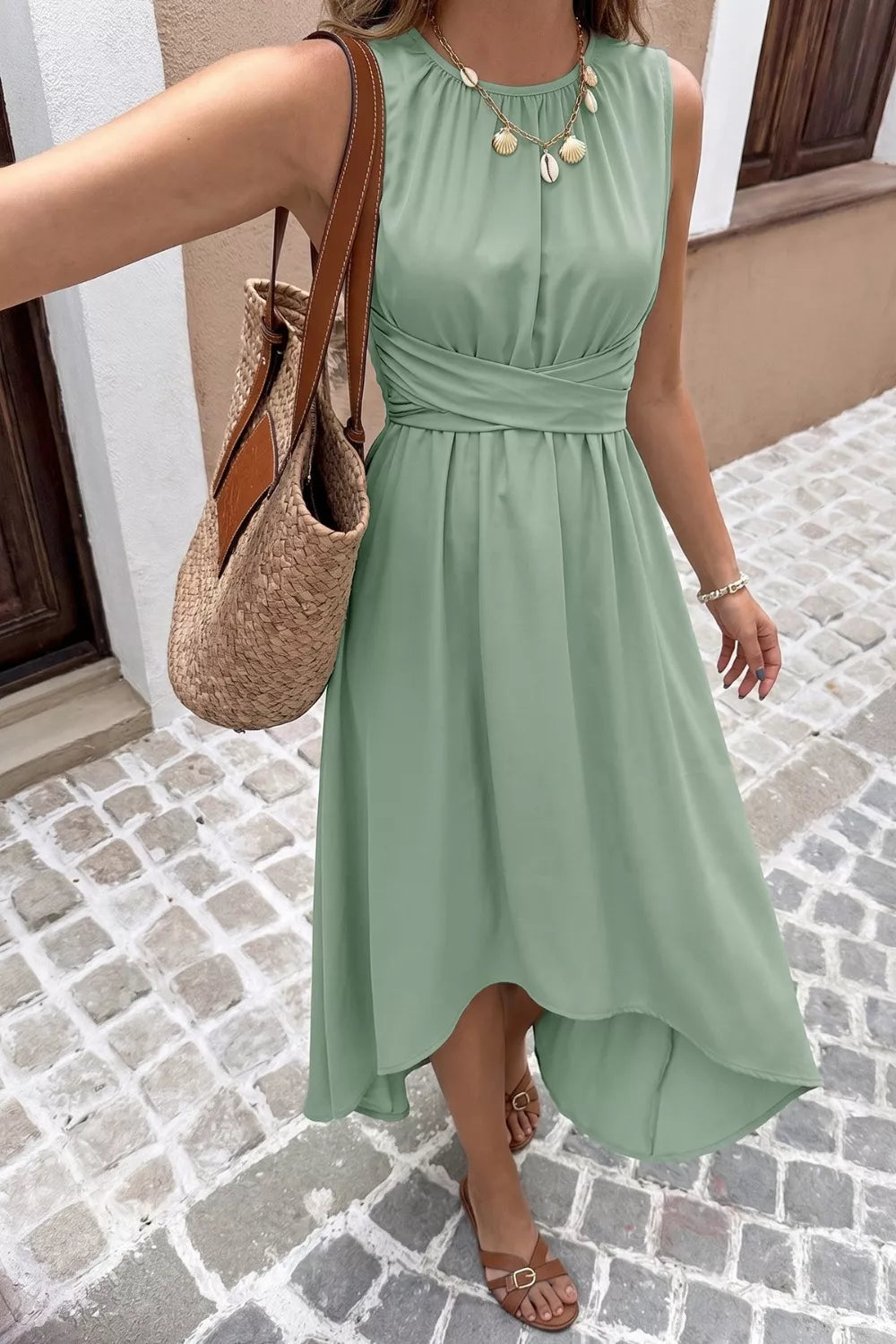 Sleeveless High-Low Hem A-Line Dress