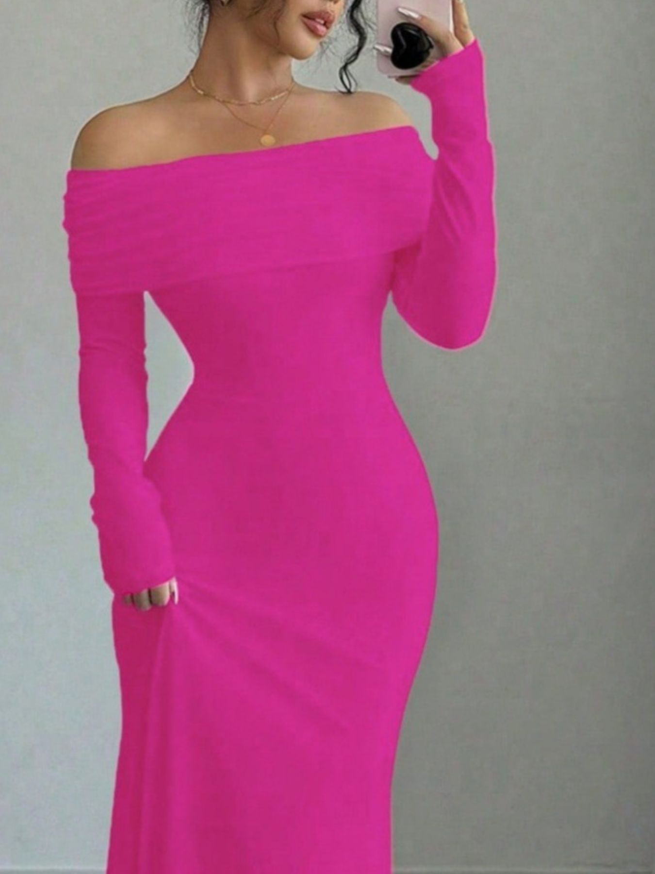 Off-Shoulder Long Sleeve Maxi Dress
