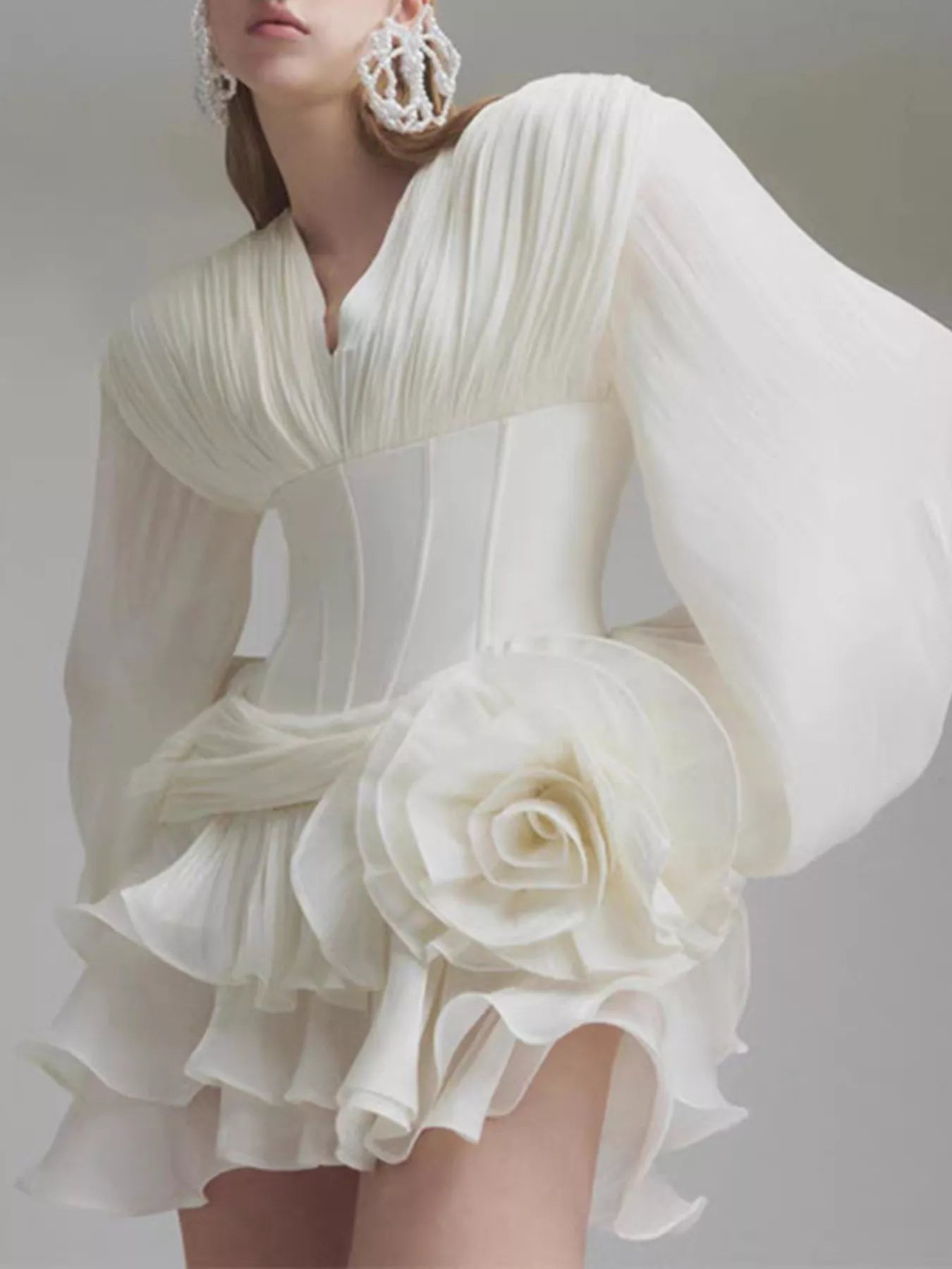 Ruffle Balloon Sleeve Mini Dress
