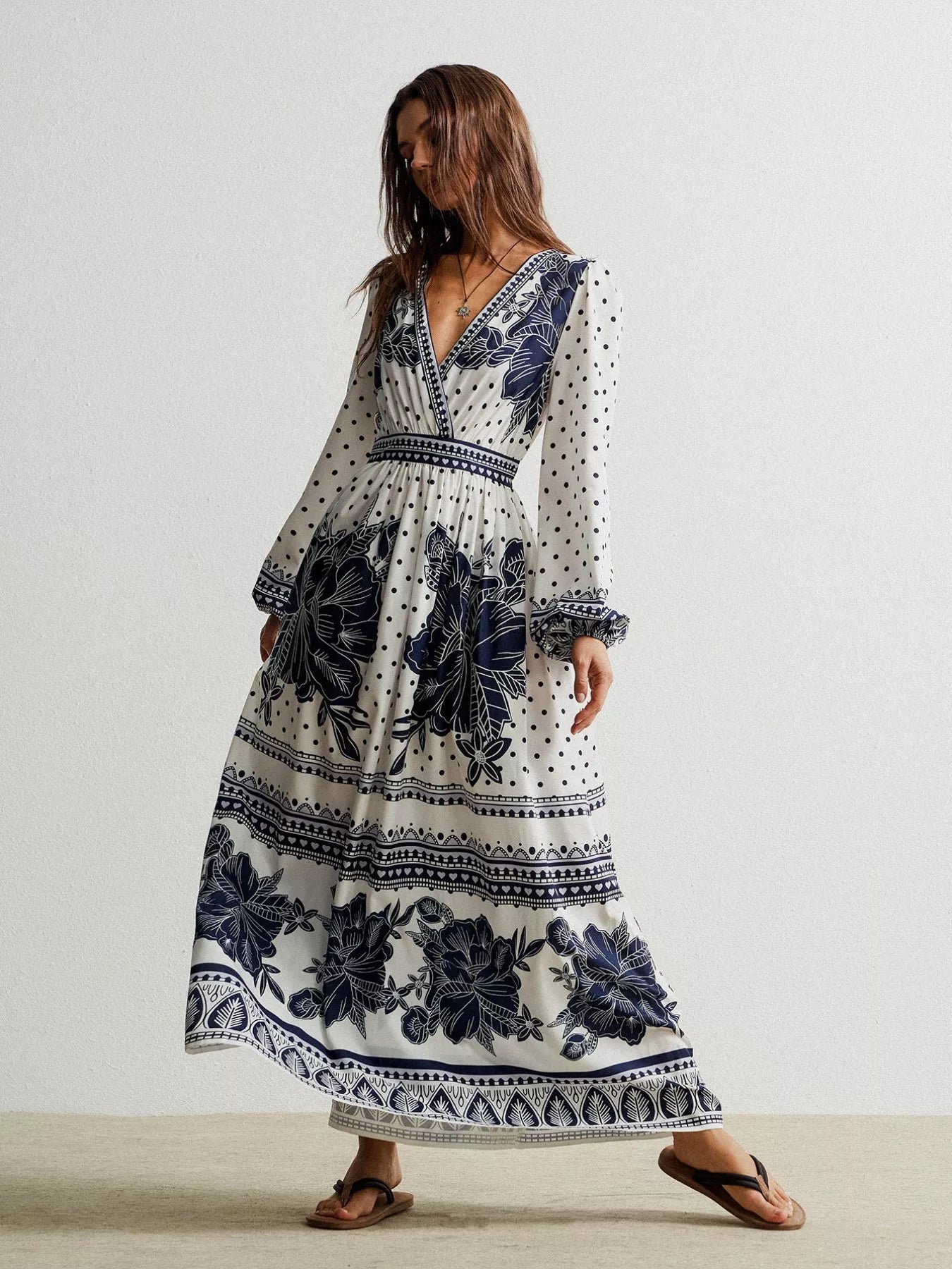 Floral Print Long Sleeve Maxi Dress