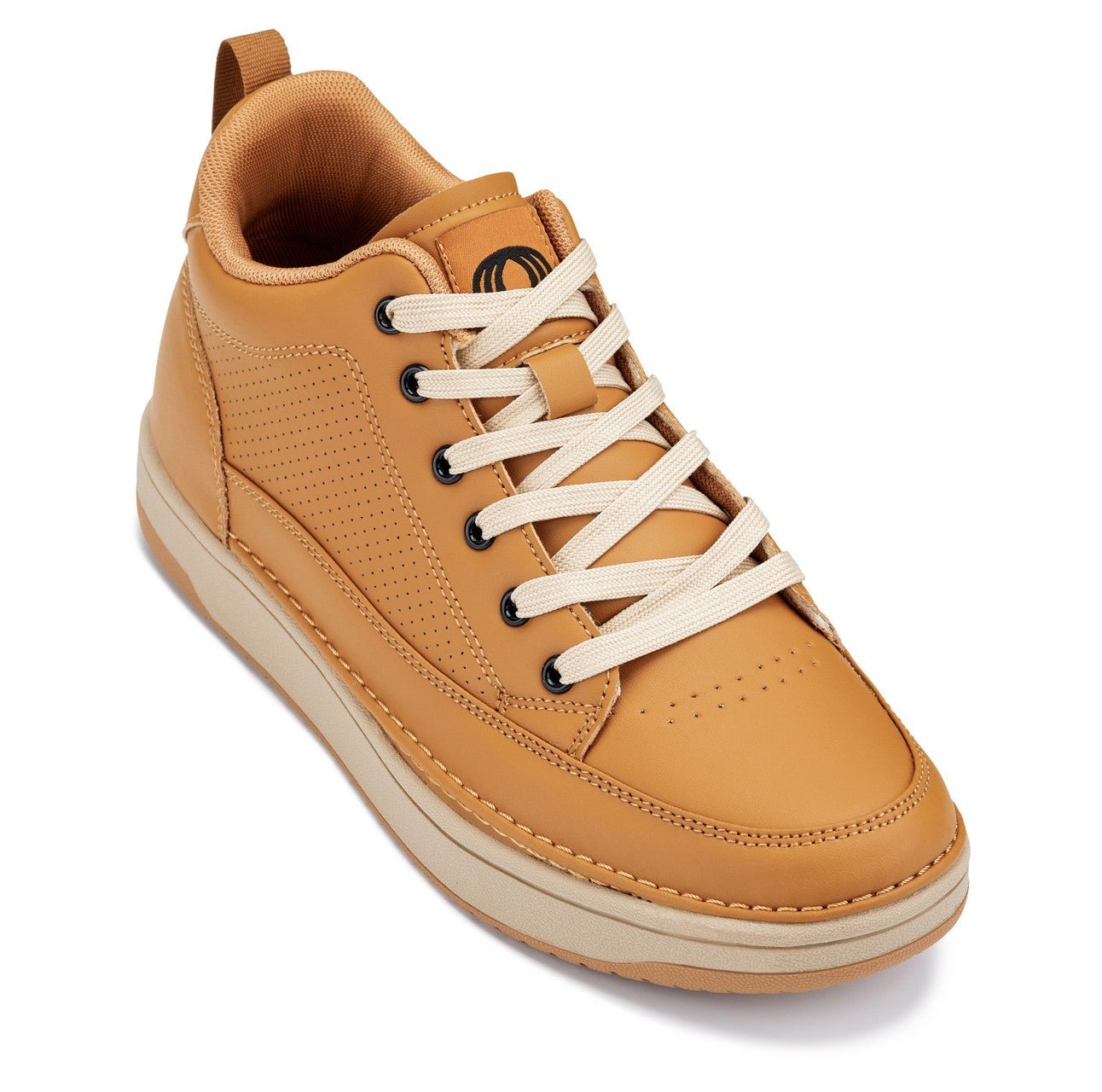 CALTO - Q274 - 2 Inches Taller (Camel Brown & Gum Sole) - Elevated Leatherette Micro-Perforated Sneakers - Overture Gifts