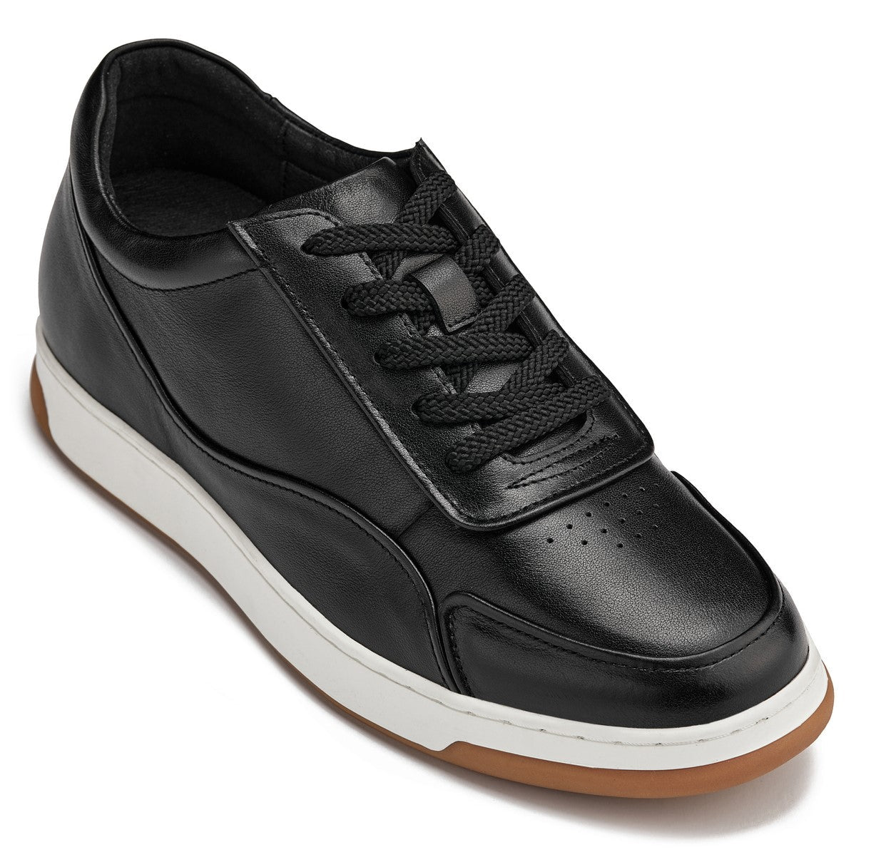 CALTO - Y7885 - 2.6 Inches Taller (Black/White & Gum Sole) - Elevated Leather Sneakers - Overture Gifts