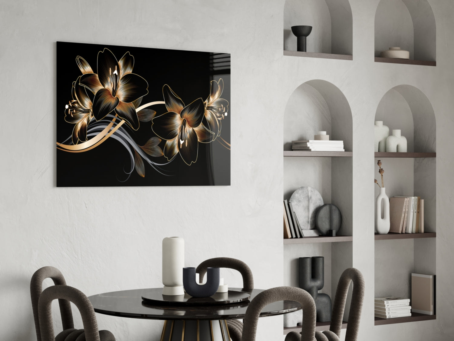 Golden Black Lily Elegance Glass Wall Art