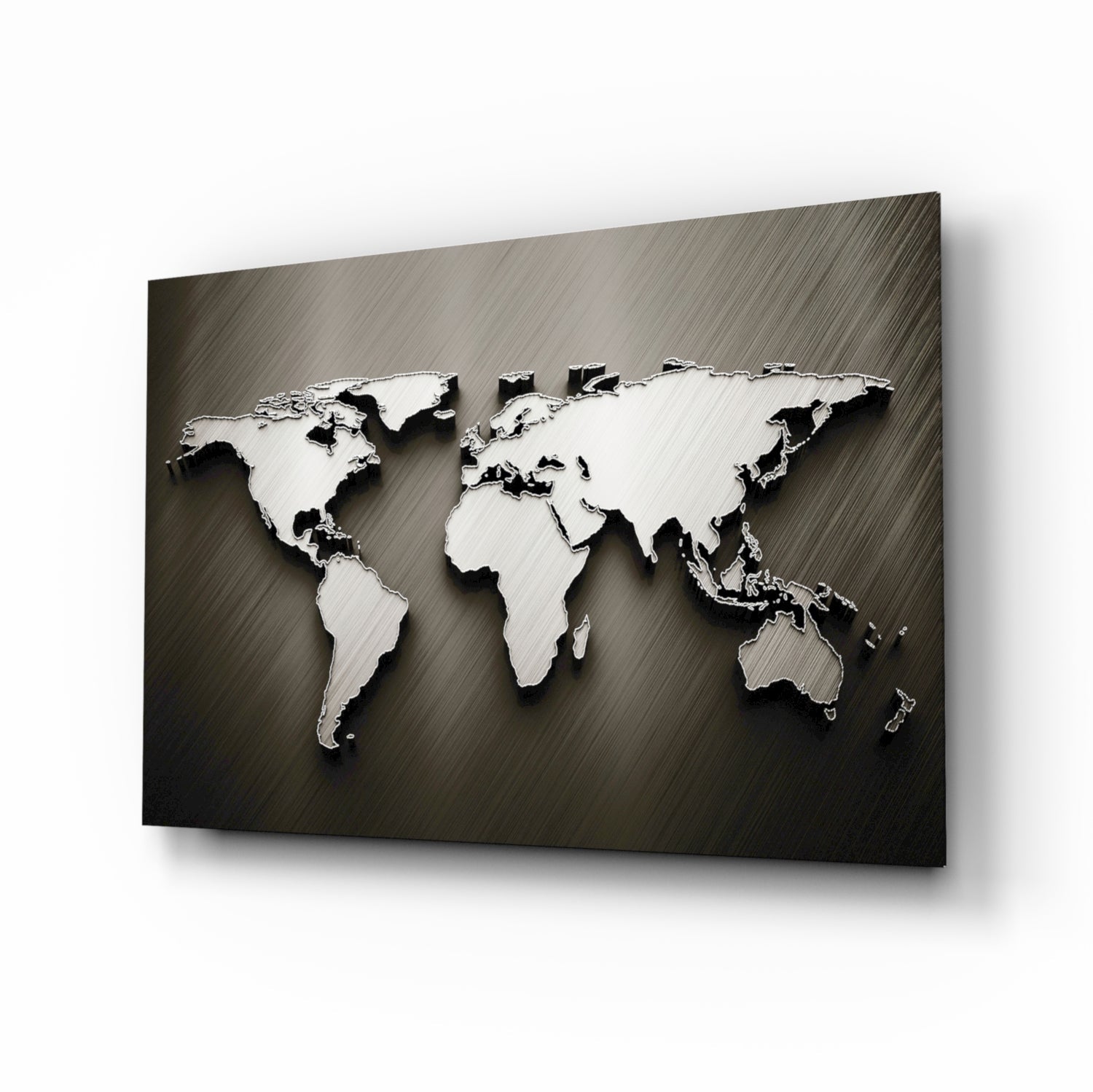 Chrome Relief World Map Glass Wall Art