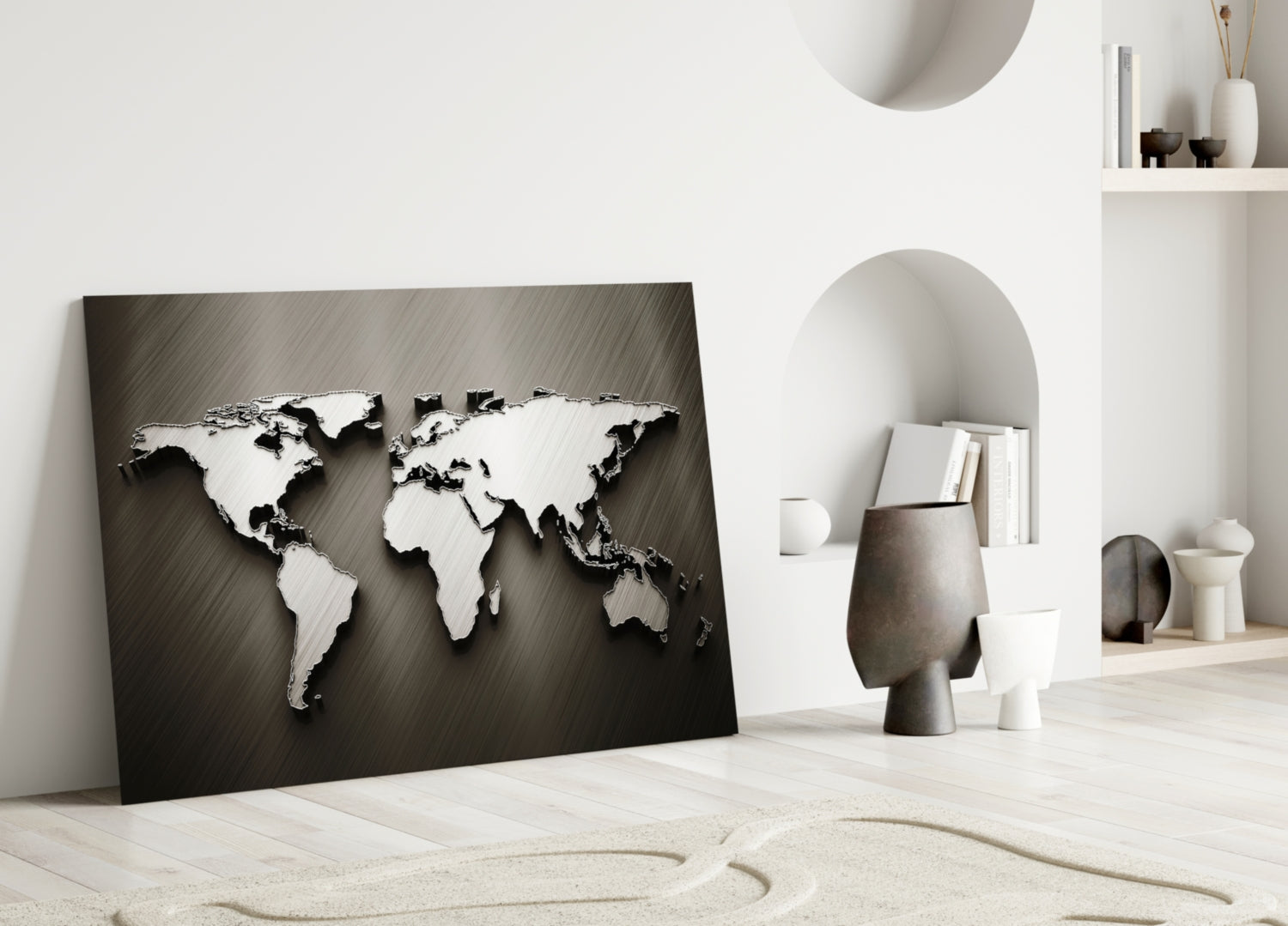 Chrome Relief World Map Glass Wall Art