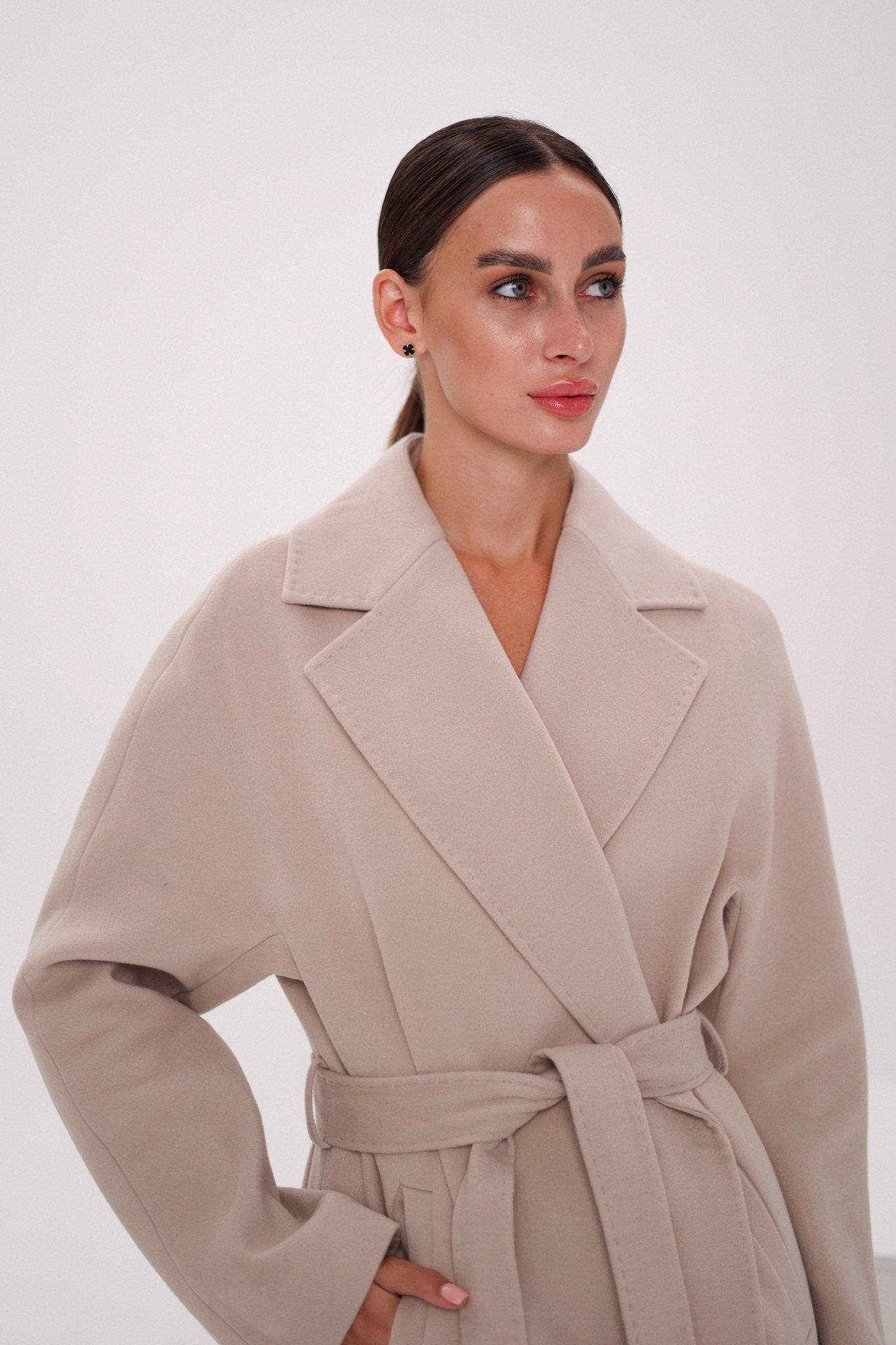 Cambridge Comfort Wraparound Wool Cashmere Coat in Nude - Overture Gifts
