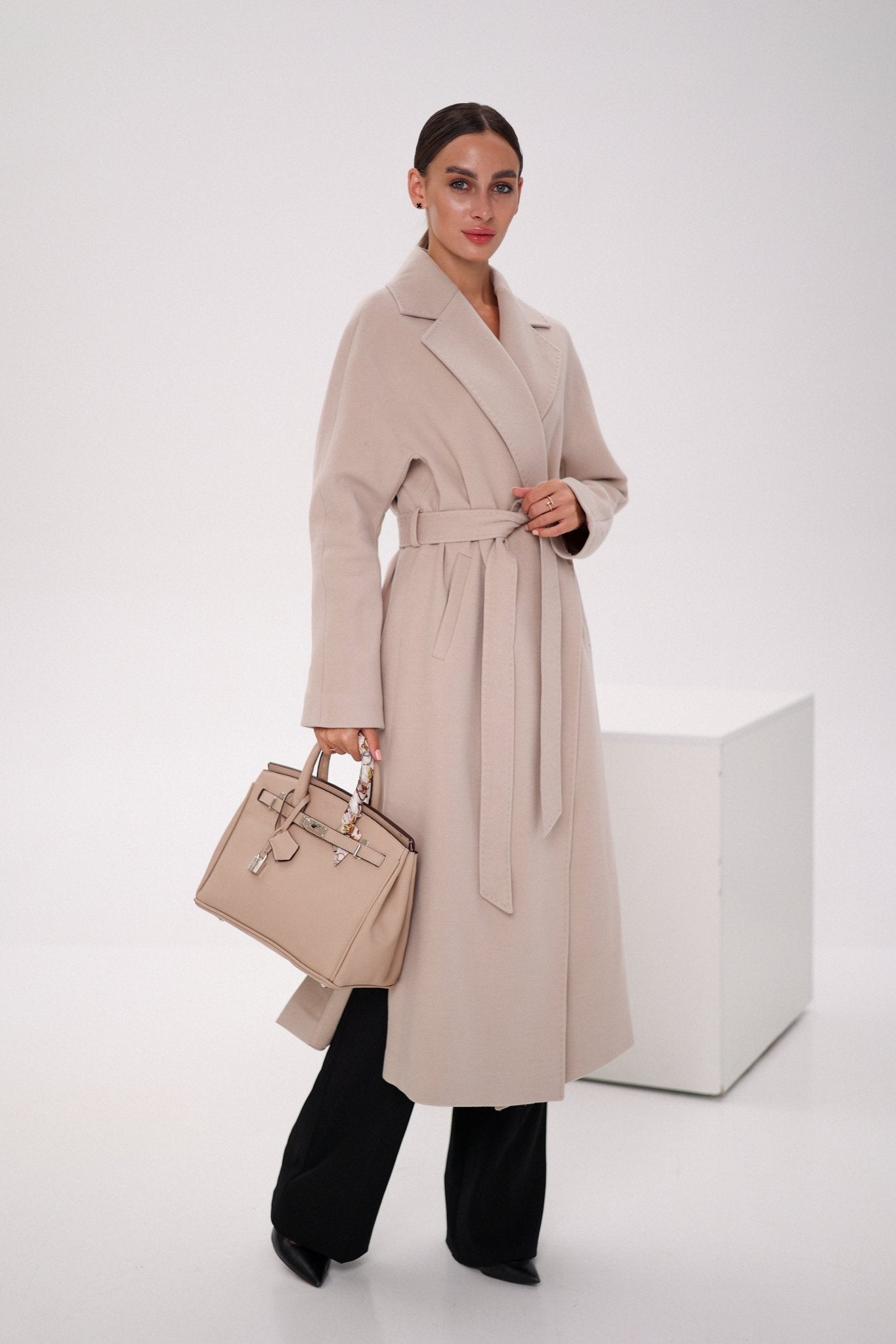 Cambridge Comfort Wraparound Wool Cashmere Coat in Nude - Overture Gifts