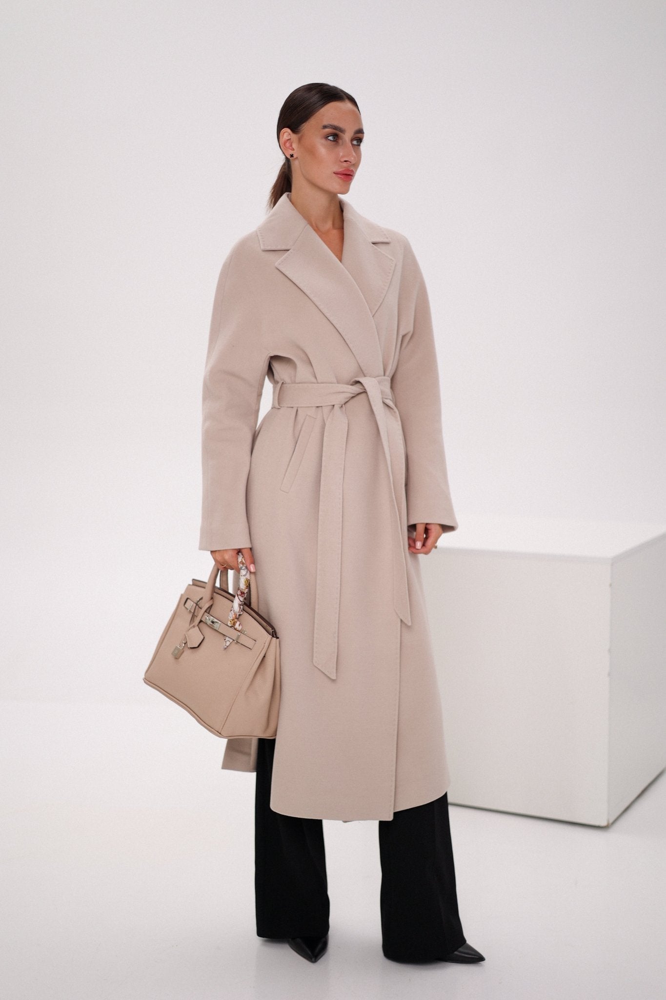 Cambridge Comfort Wraparound Wool Cashmere Coat in Nude - Overture Gifts