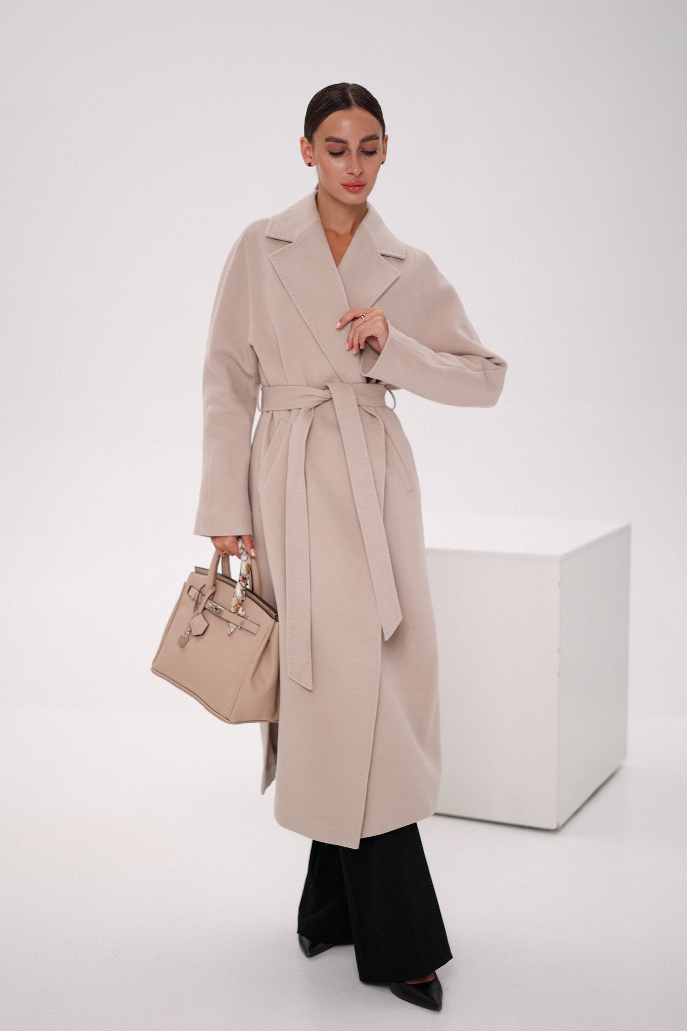 Cambridge Comfort Wraparound Wool Cashmere Coat in Nude - Overture Gifts