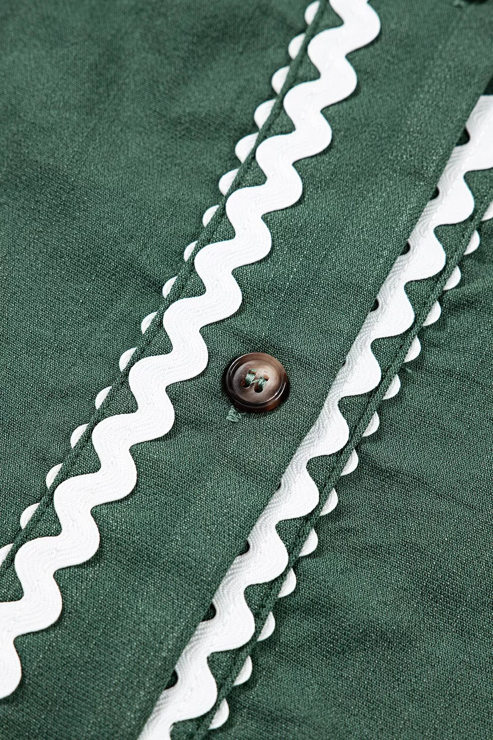 Contrast Ricrac Trim Button V Neck Knotted Bracelet Sleeve Shift Dress