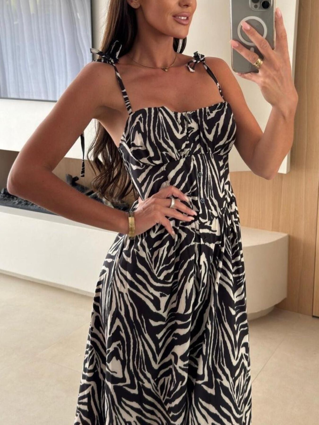 Striped Tie-Shoulder Midi Dress
