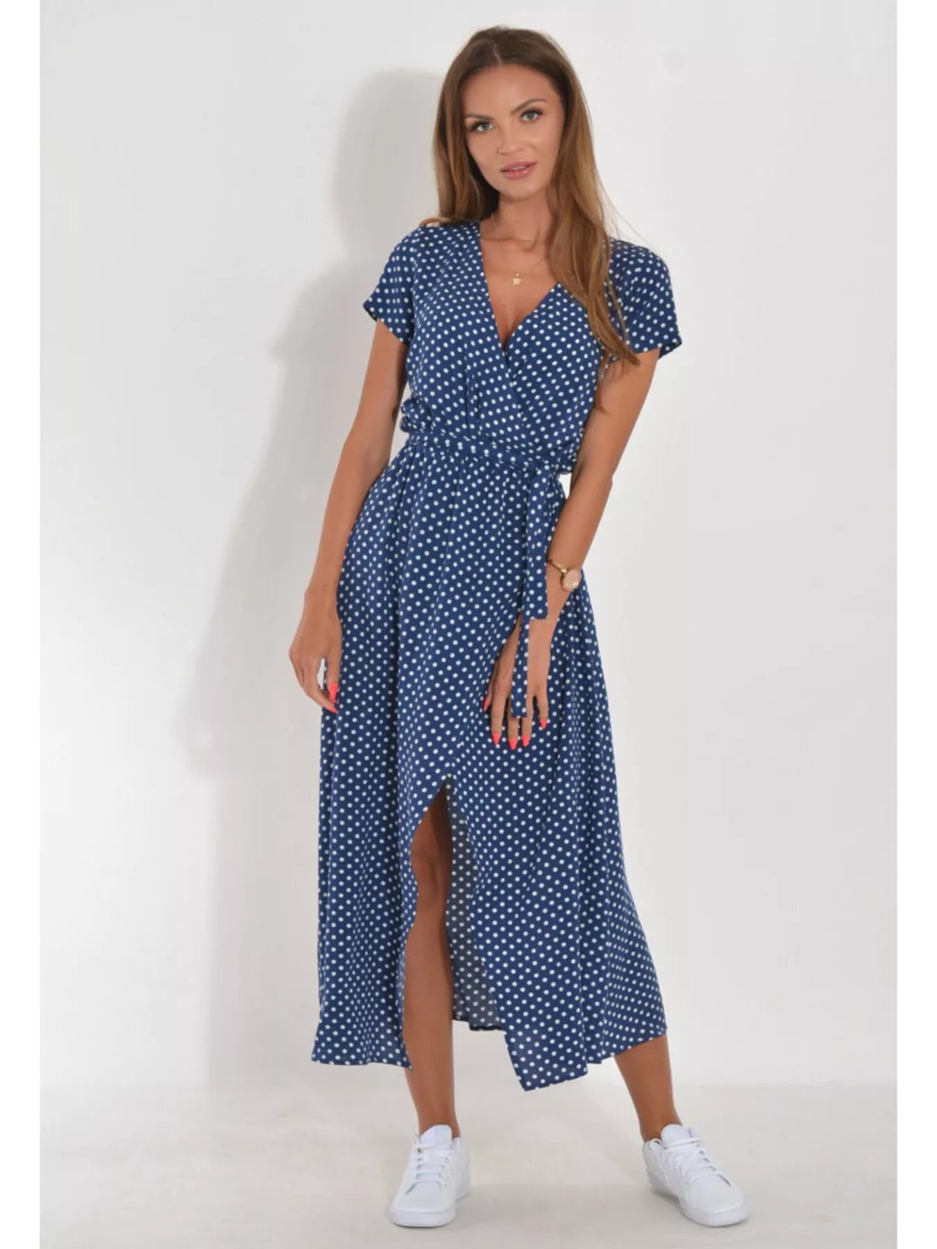 Surplice Short Sleeve Midi Dress