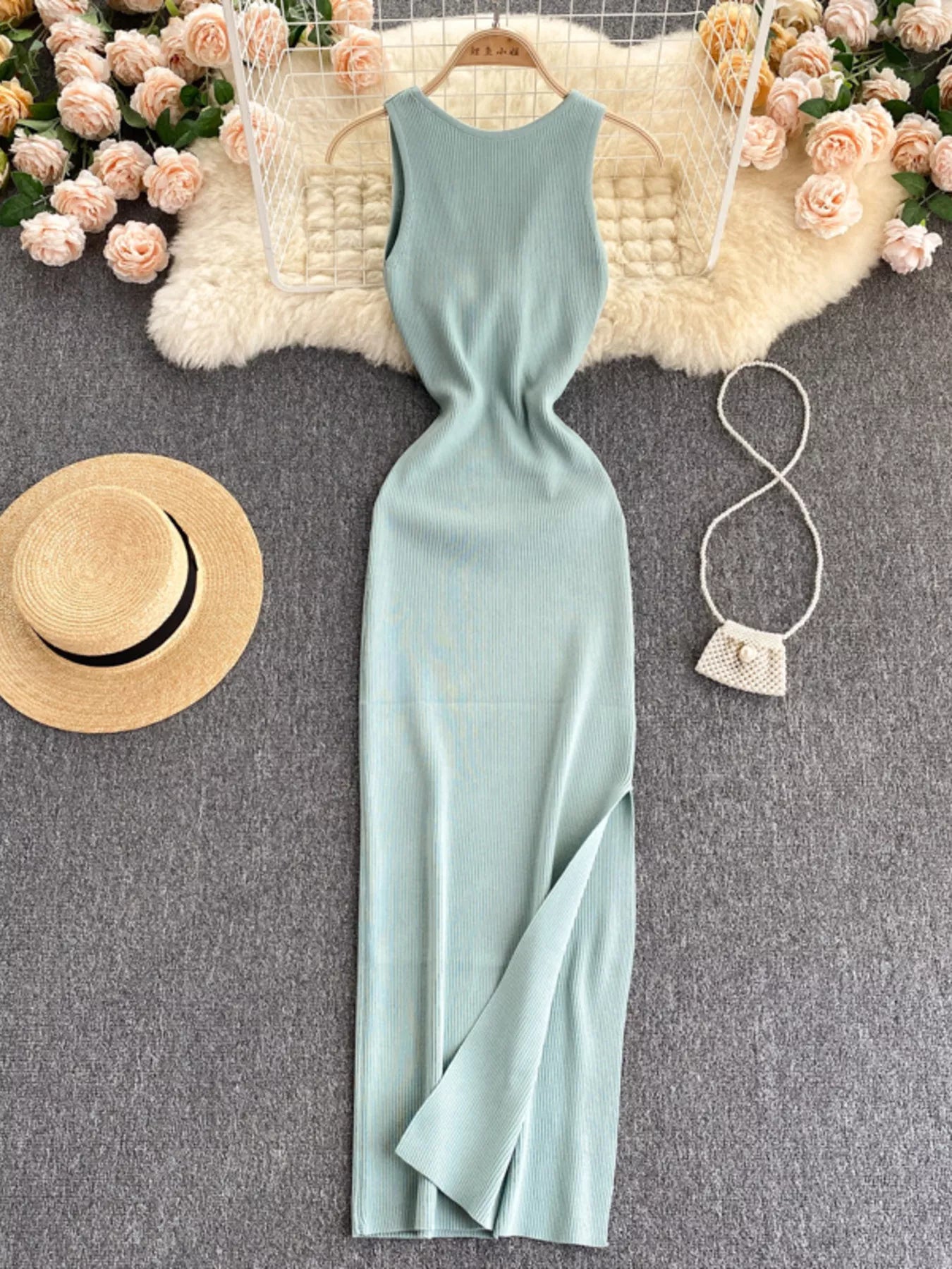 Knot Back Sleeveless Knit Bodycon Midi Dres