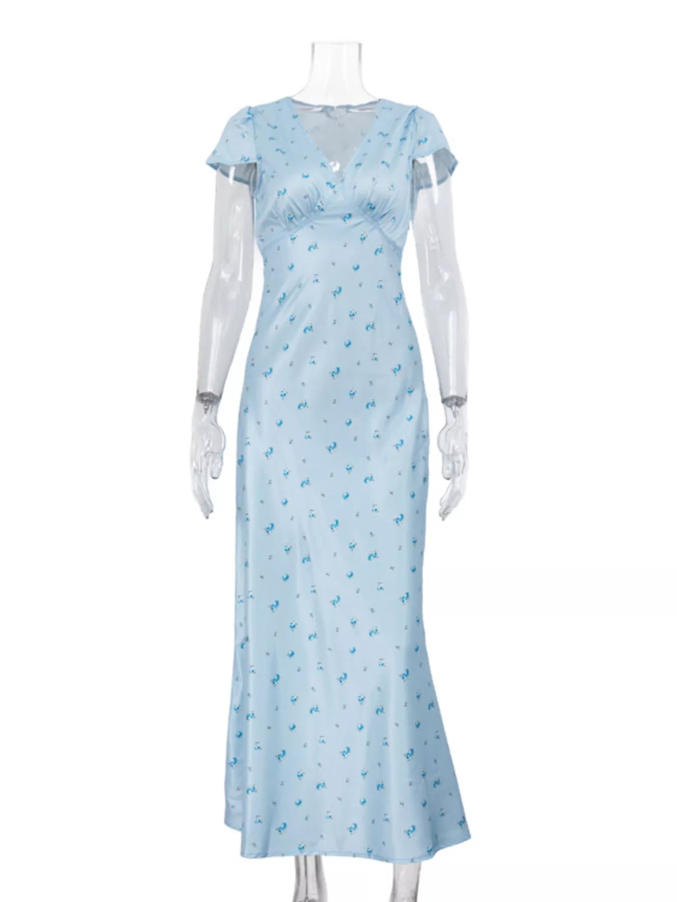 V-Neck Cap Sleeve Maxi Dress