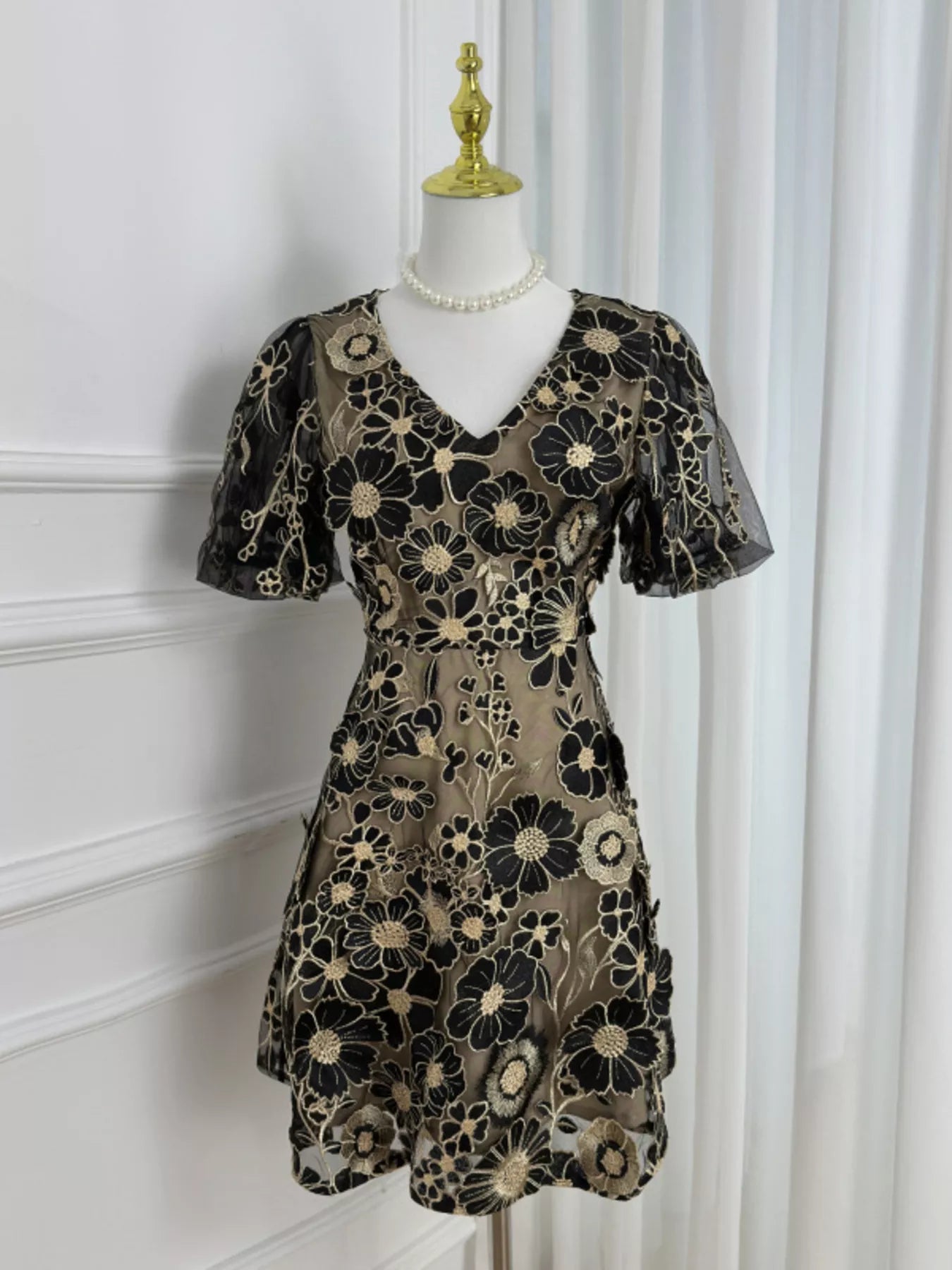 Plus Size Embroidered Floral V-Neck Mini Dress
