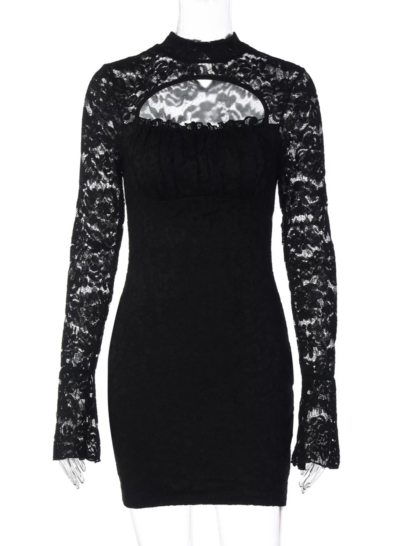 Lace Cut-out Long Sleeve Mini Dress
