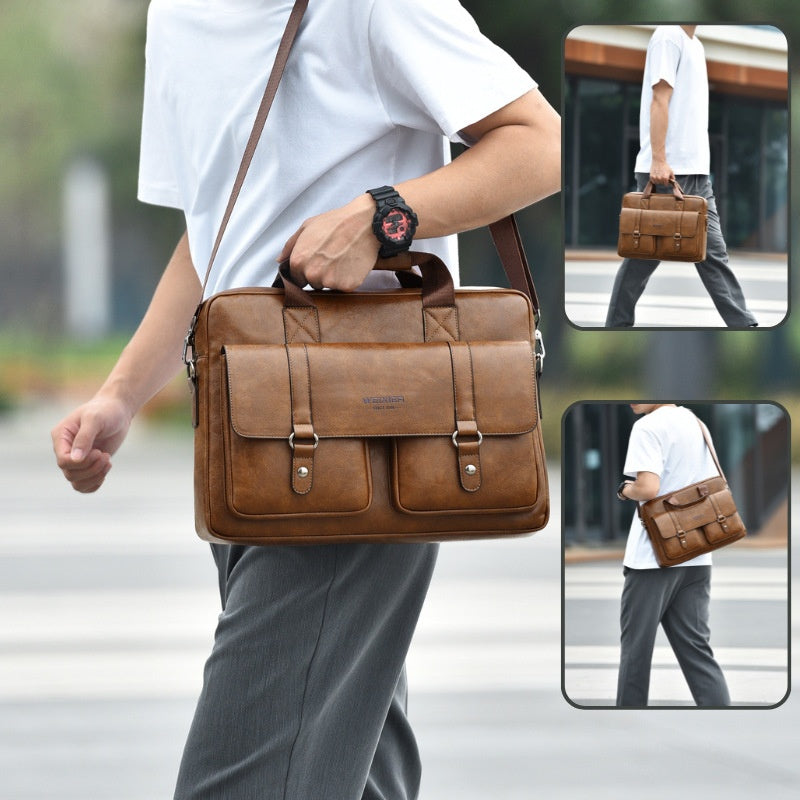 Men's Business Large-Capacity Shoulder Crossbody Briefcase | PU Leather Waterproof Bag