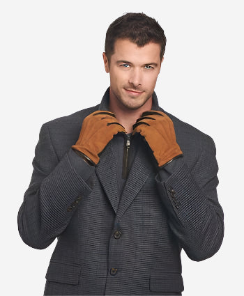 CC3434 (brown) - Men’s Italian suede and lambskin gloves with cashmere lining