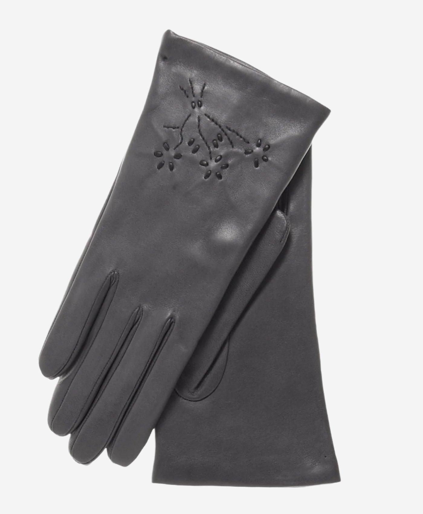 CC4101 (charcoal) - Women’s Italian cashmere lined leather gloves with floral accents