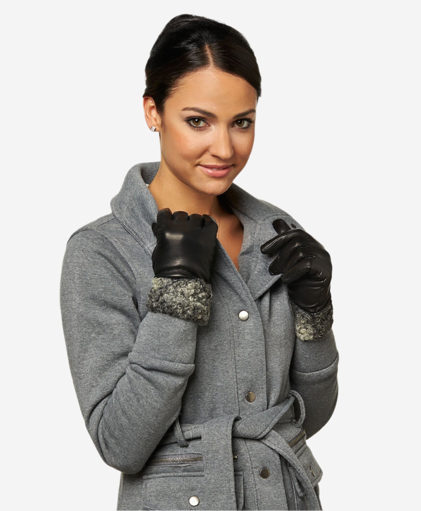 CC4172 (black/silver) - Women’s Italian cashmere lined leather gloves with Persian lamb cuffs