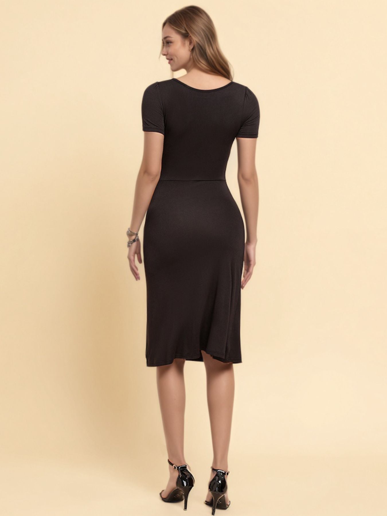Sweetheart Neck Short Sleeve Slit Dress