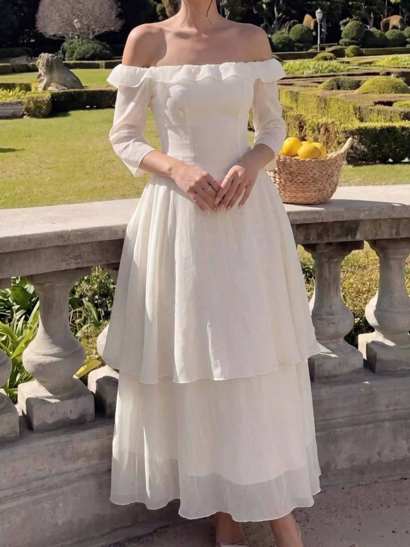 Off-Shoulder Layered Midi Dress