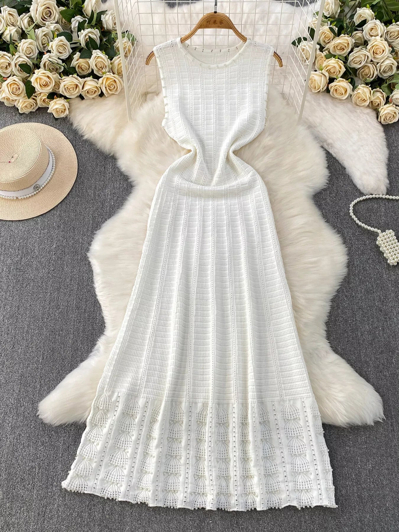 Textured Knit Sleeveless Midi Dress