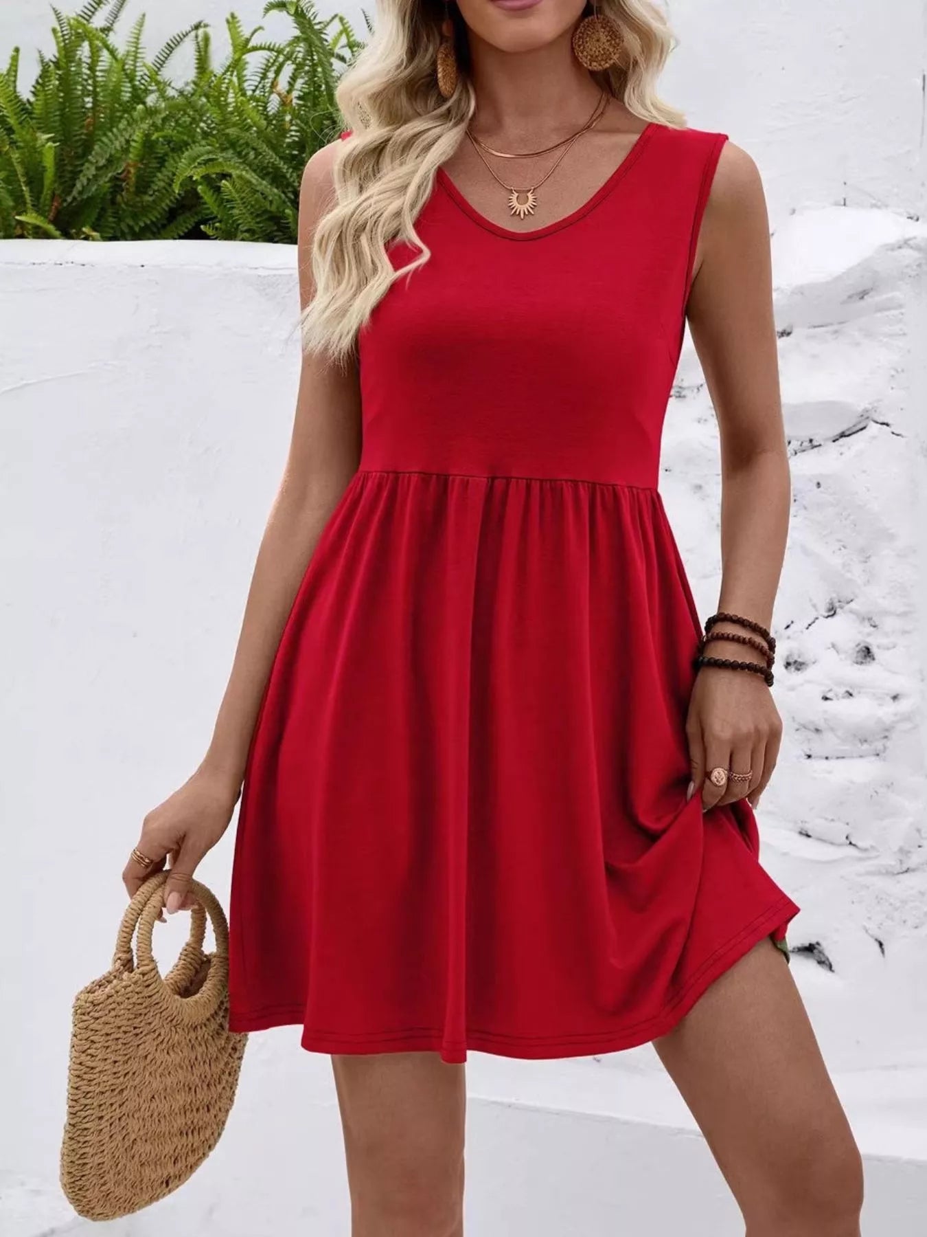 V-Neck Sleeveless Mini Dress