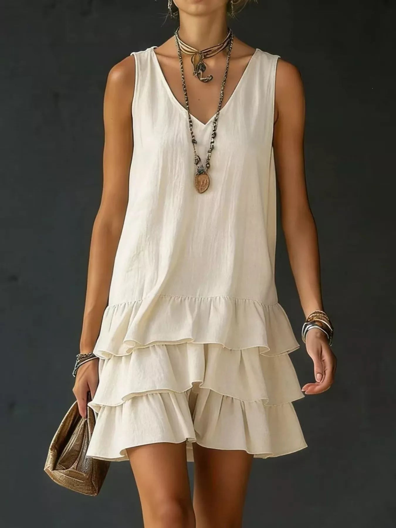 Full Size Ruffled Hem V-Neck Sleeveless Dress Plus Size