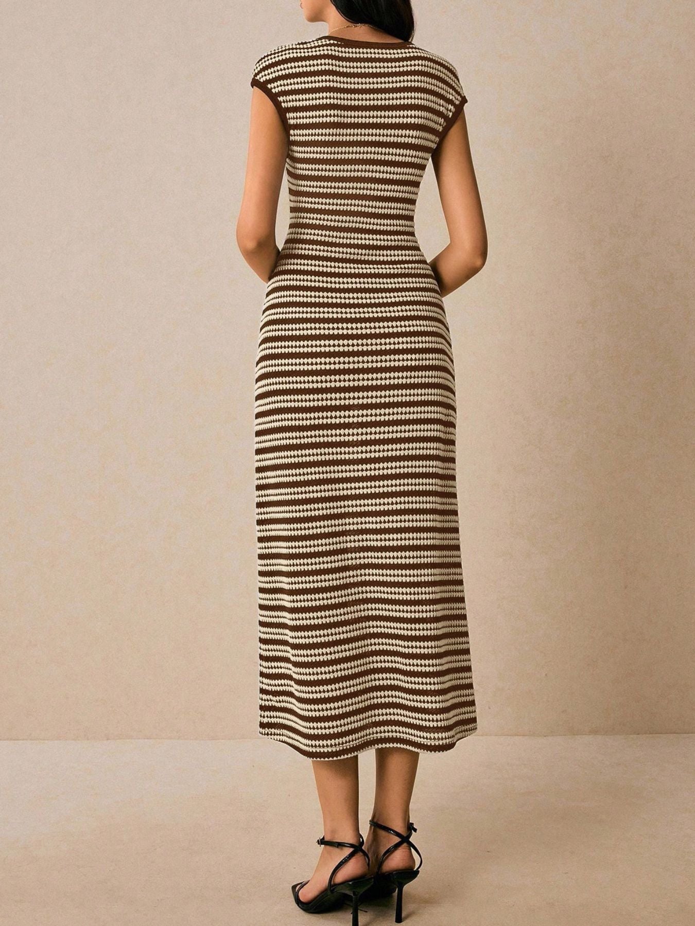 Striped Cap Sleeve Bodycon Midi Dress