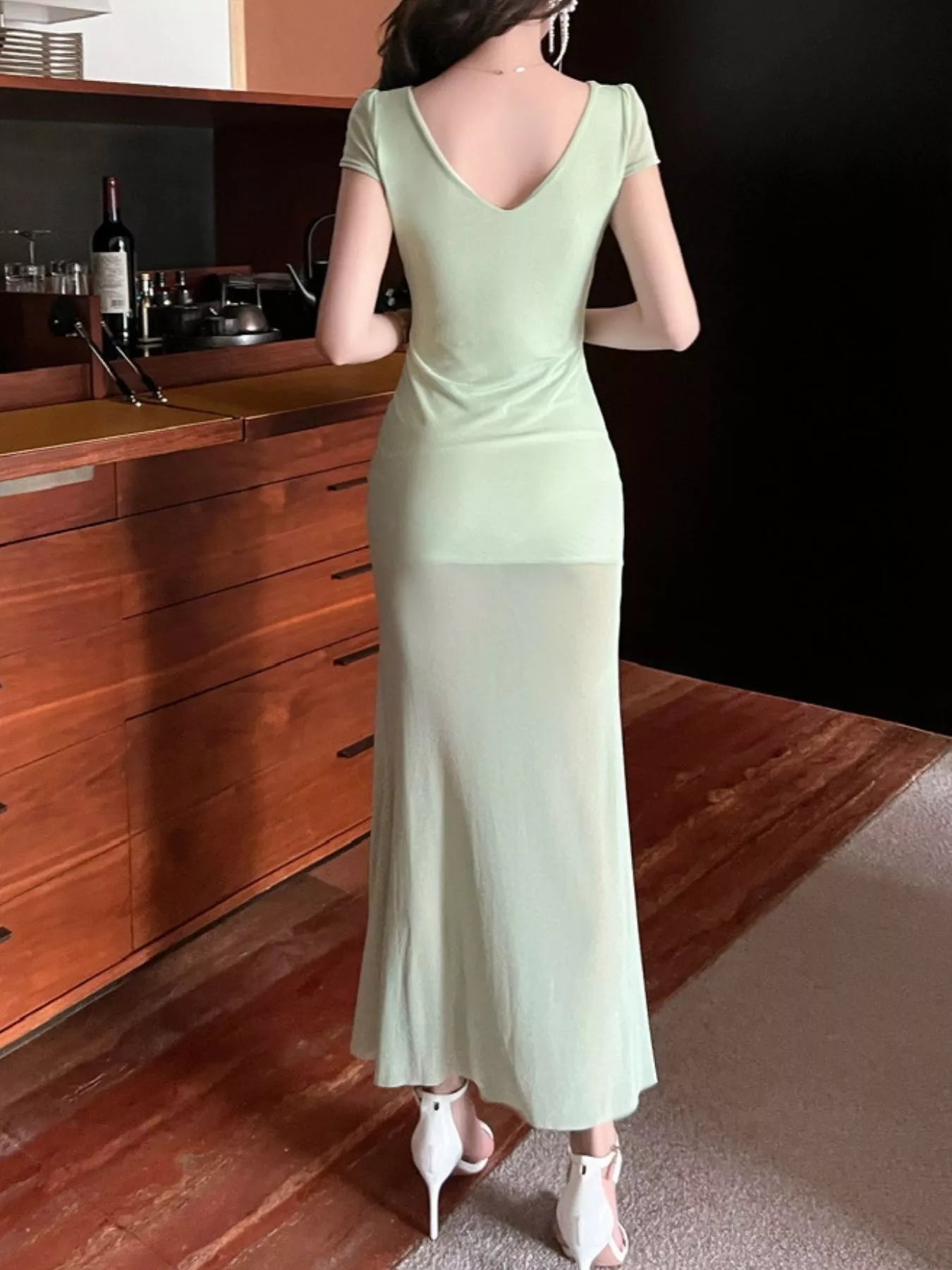 Tie-Dye Surplice Ruffle Slit Dress