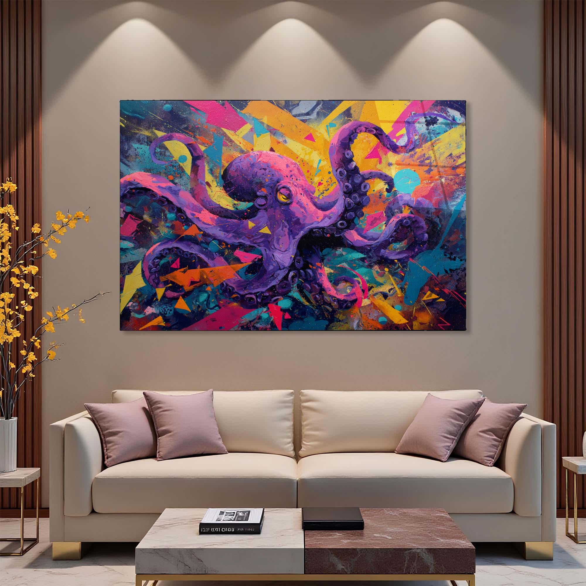 Abstract Octopus Art | Tempered Glass Wall Decor
