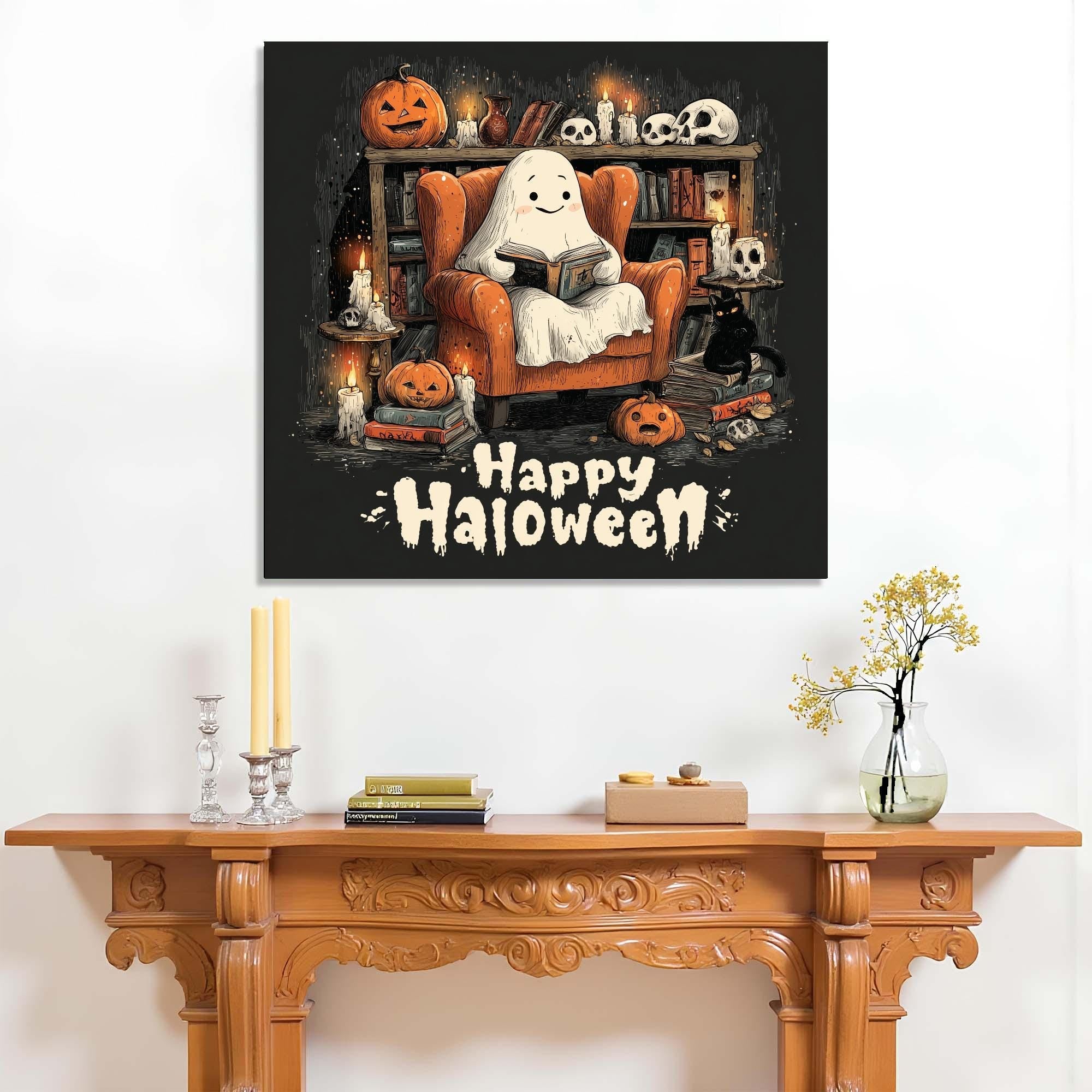 Cute Halloween Ghost Tempered Glass Wall Art | Cozy Spooky Decor