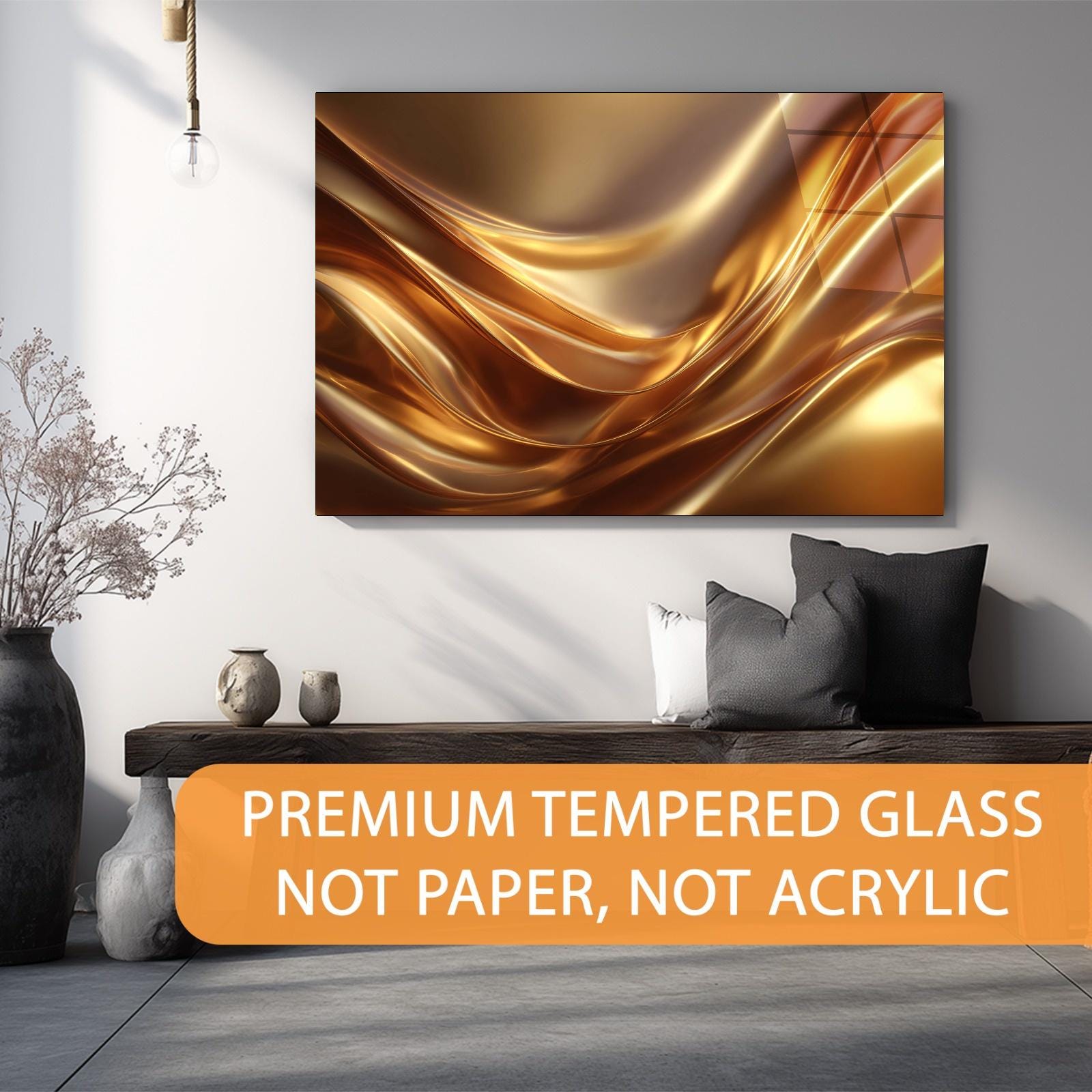 Liquid Gold Abstract Glass Wall Art | Modern Luxury Decor