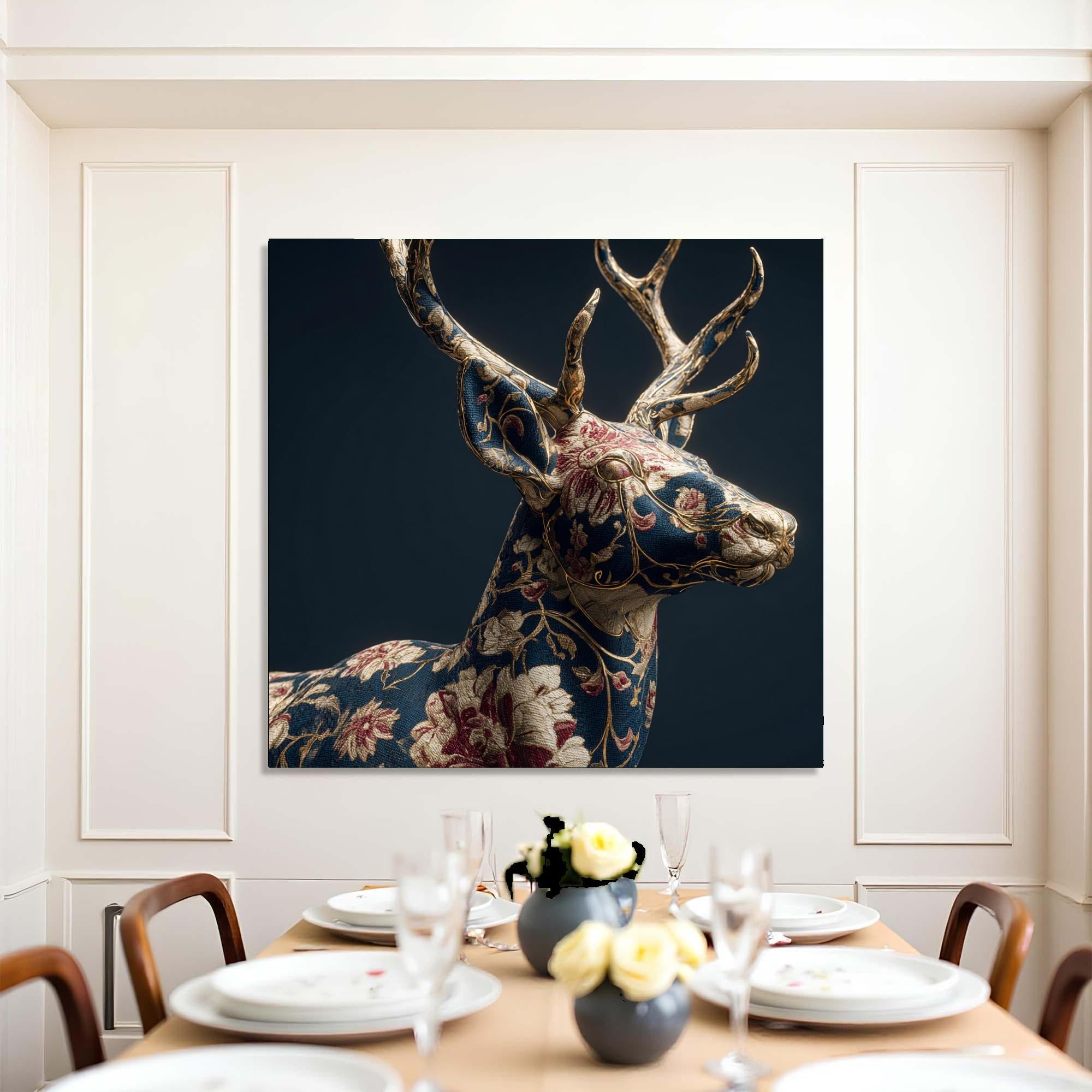 Floral Deer Tempered Glass Wall Art | Rustic Animal Portrait